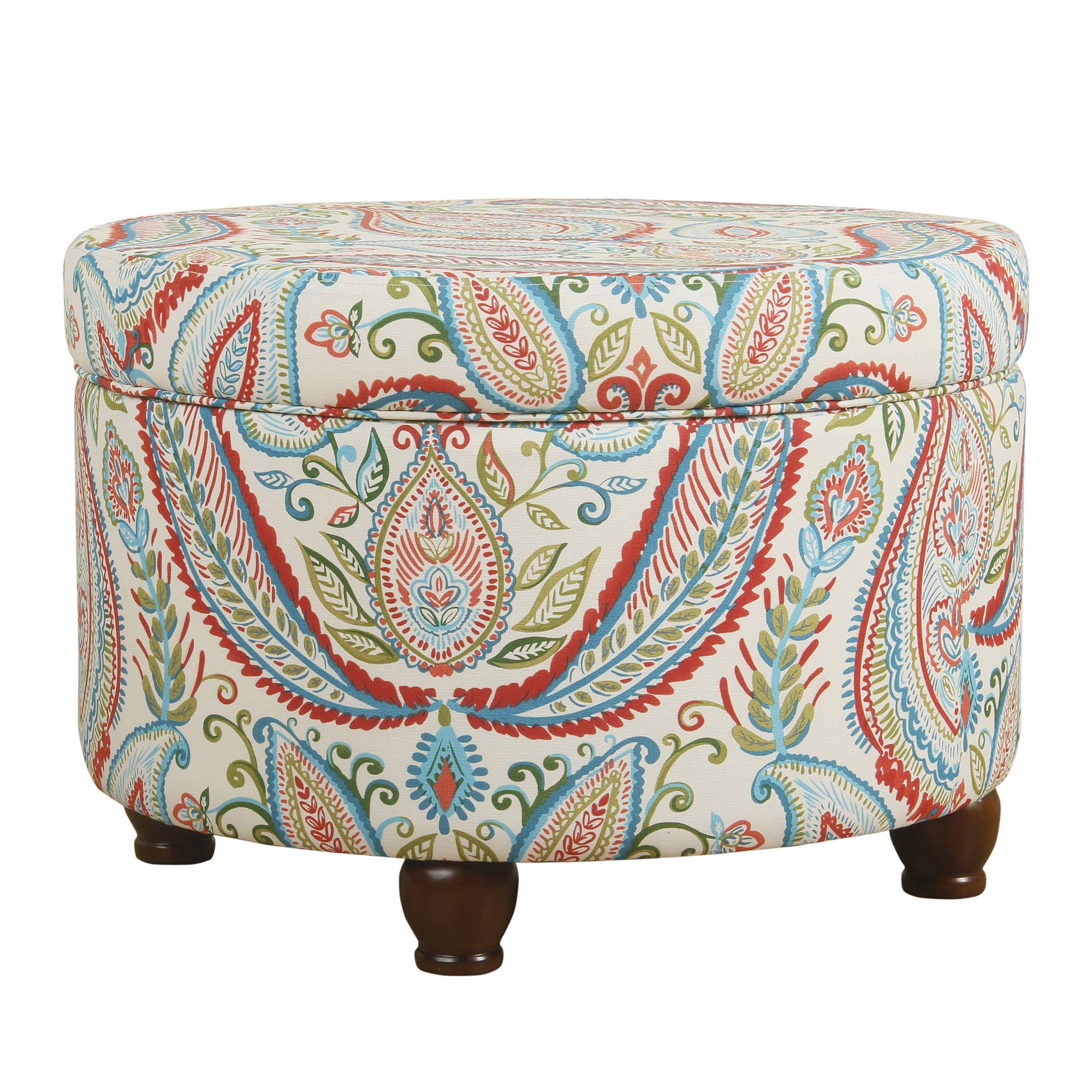 Homepop Upholstered Round Storage Ottoman – Large Paisley Design for Living Room & Bedroom | Versatile Footrest, Seating & Hidden Storage | Perfect for Small Spaces & Home Organization