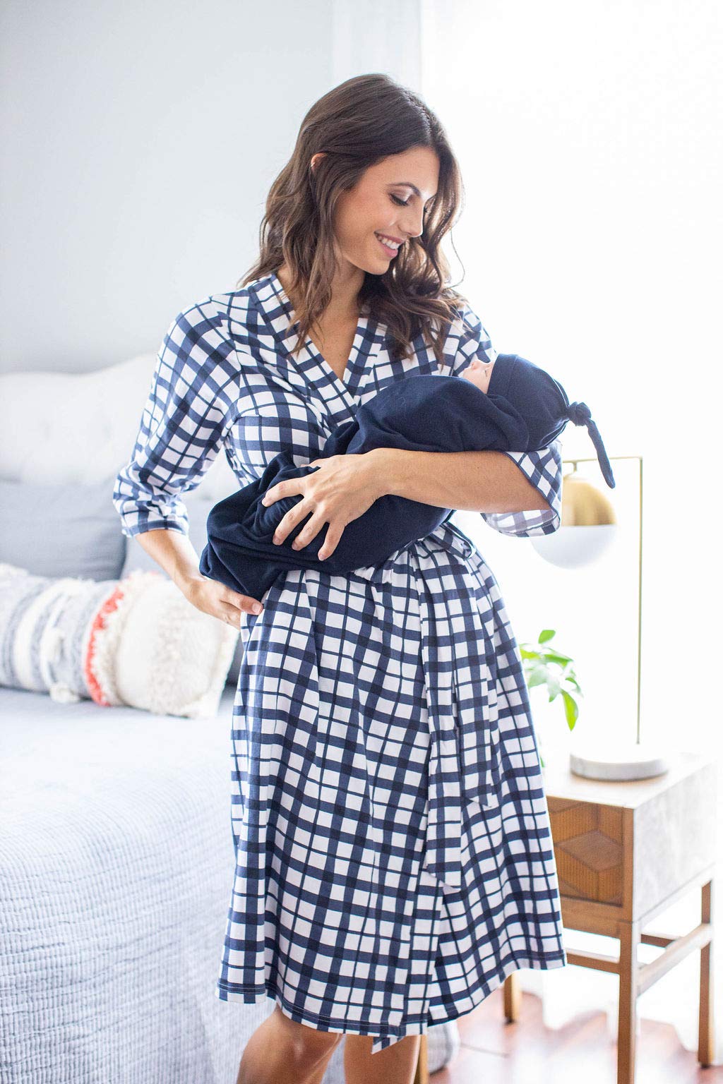Mommy & Me Maternity Robe Set - Labor & Delivery Gown with Matching Swaddle for Newborns