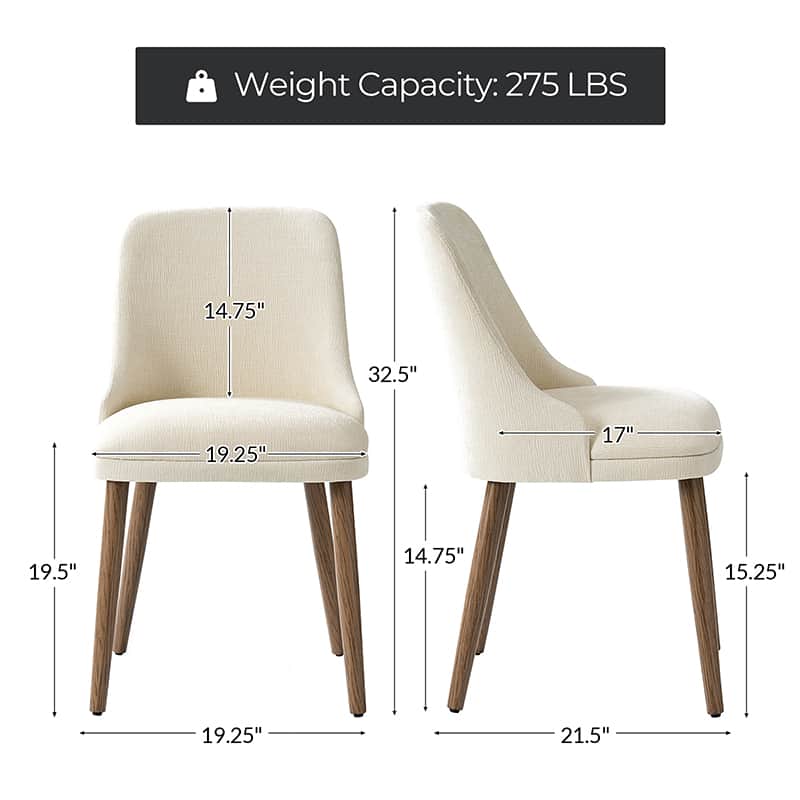 Zara Dining Chairs Set of 2/4/6 - Modern Curved Backrest with Natural Wood Legs & Plush Cushion - Perfect for Kitchen, Dining Room, or Breakfast Nook