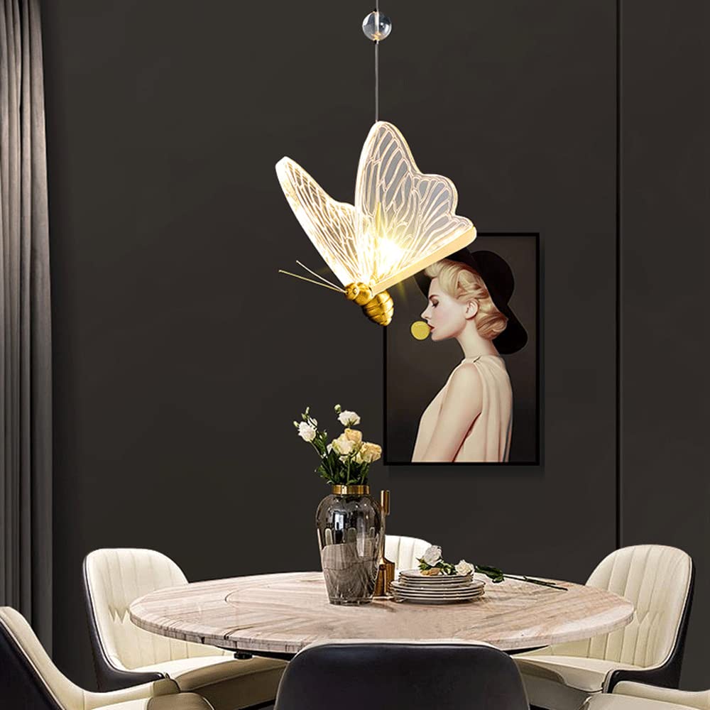 Modern Butterfly Pendant Light Fixture - 1-Light Warm White Ceiling Chandelier for Dining Room, Kitchen Island, Bedroom & Kids Room | Creative Hanging Lamp for Home Decor & Ambient Lighting