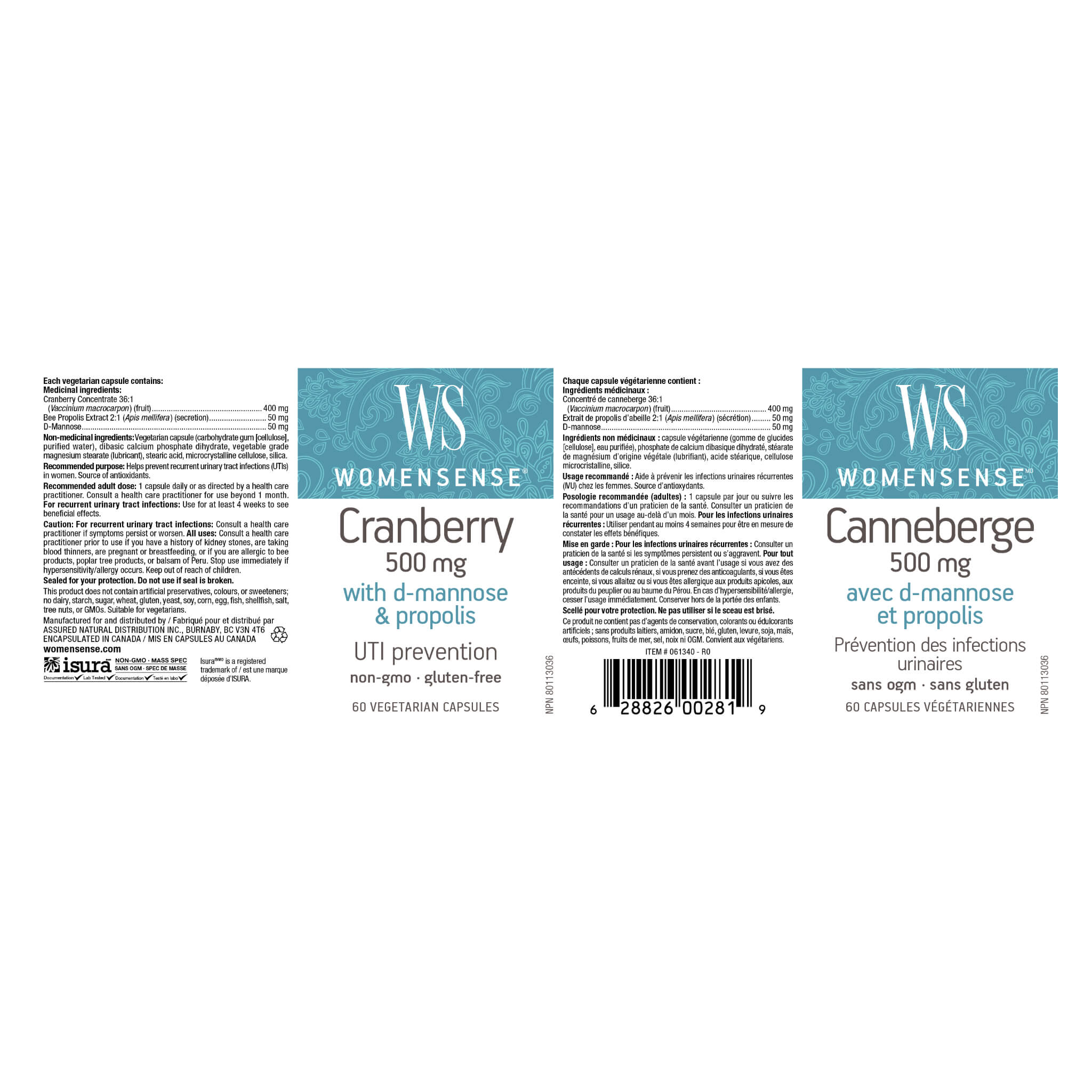 Premium Cranberry 500mg Supplement with D-Mannose & Propolis for Urinary Tract Health - Supports Bladder & Immune System - Vegan & Non-GMO - 60 Capsules - Ideal for Women's Wellness & Daily Immune Support