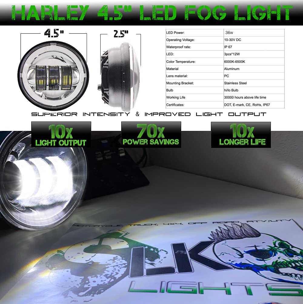 SLK-Customs 7 Inch LED Headlight & Fog Light Kit - DOT Approved Chrome Ring Lights for Harley Davidson Touring, Road King, Ultra Classic, Electra Glide, Street Glide, Heritage Softail, Slim, Deluxe & Fatboy - Perfect for Night Riding & Enhanced Visibility