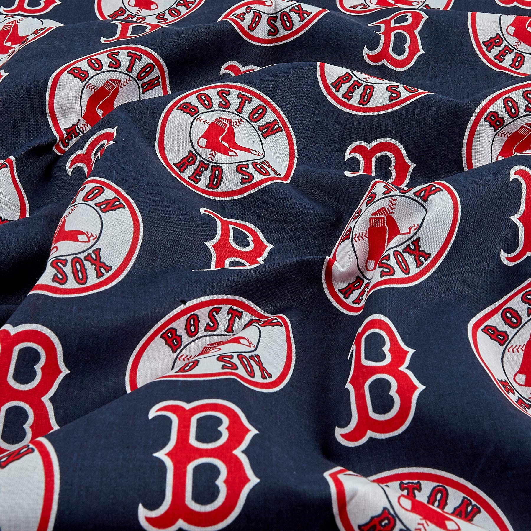 MLB Cotton Broadcloth Fabric by the Yard - Boston Red Sox Red & Navy Team Colors - Perfect for DIY Baseball Jerseys, Quilting & Sports-Themed Crafts