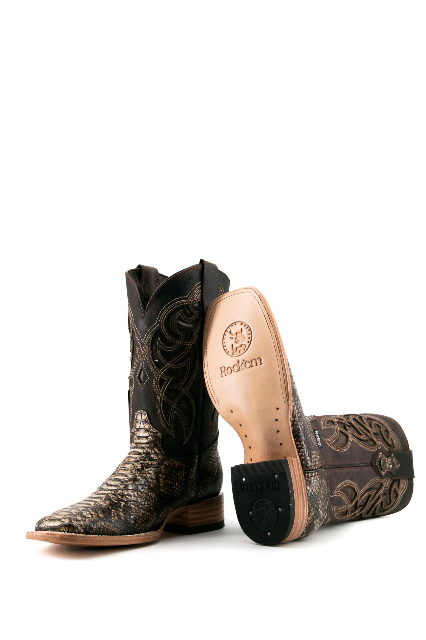 Premium Python Square Toe Cowboy Boots for Men - Western Style Leather Boots with Exotic Snake Skin - Perfect for Rodeo, Country Music Festivals & Western Fashion