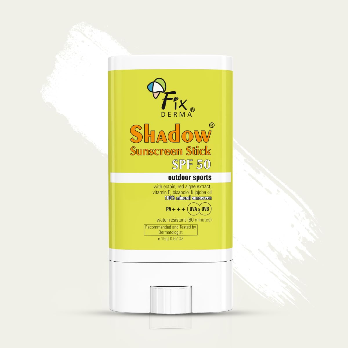 FIXDERMA SPF 50 Sunscreen Stick with Vitamin E & Jojoba Oil - Mineral Sun Protection for Face & Body, Non-Greasy Sunscreen for Outdoor Sports, Swimming & Daily Use - White (15g)