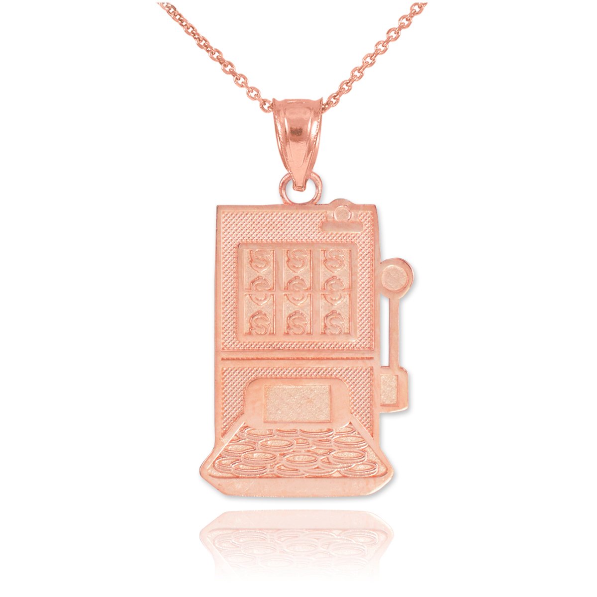 10K Rose Gold Casino Slot Machine Pendant Necklace for Women - Vintage Gambling Jewelry Gift for Casino Lovers - Perfect for Casino Nights, Costume Parties & Gamer Gifts