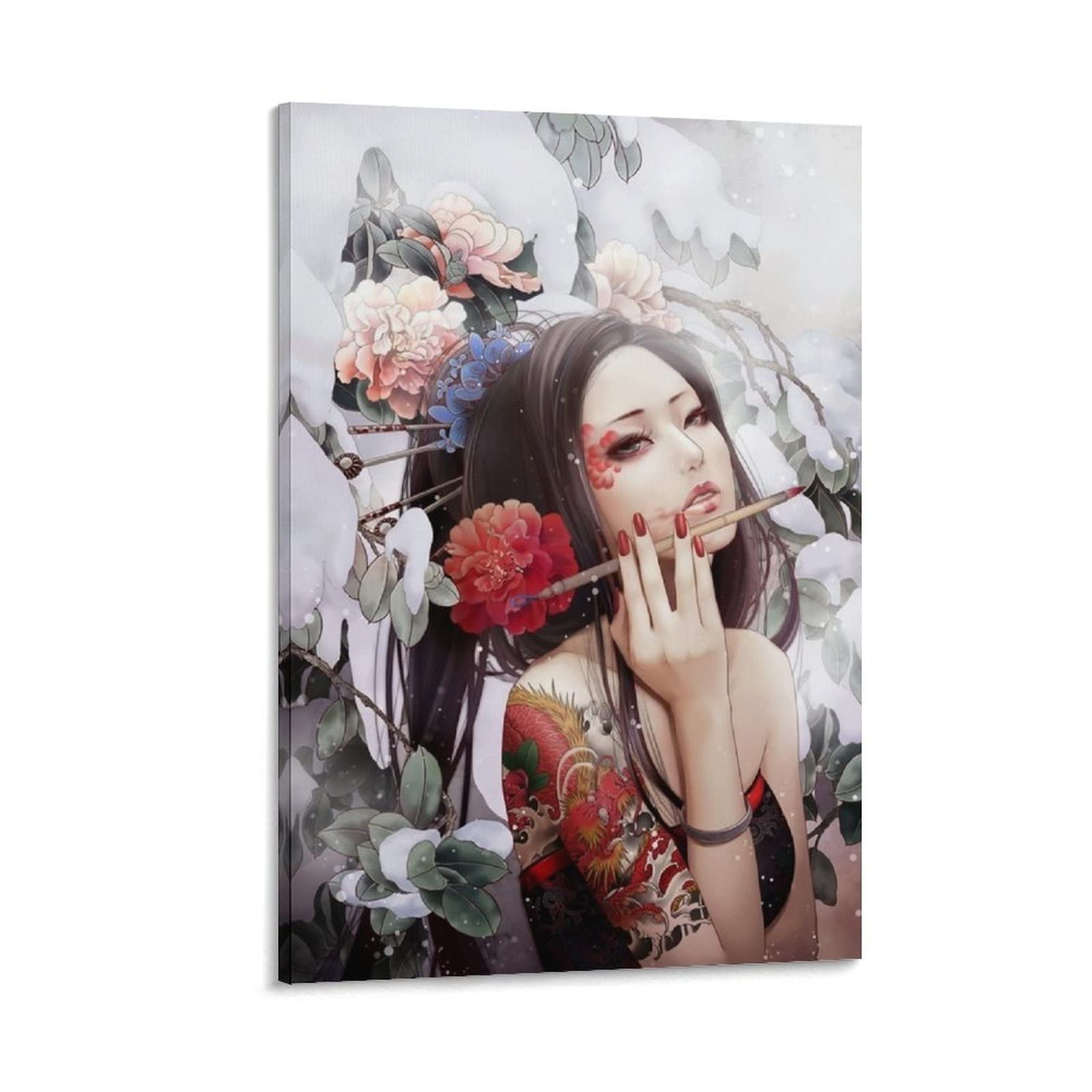 Anime Girl Canvas Painting - Stunning Tattoo Art Poster for Wall Decor (24x36 inches, 60x90cm) - Perfect for Bedroom, Living Room & Office Aesthetic