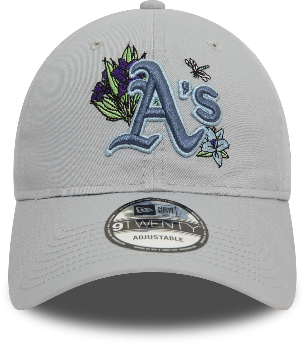 Oakland Athletics New Era 9Twenty MLB Floral Grey Adjustable Baseball Cap - Official Licensed Hat for Baseball Fans, Streetwear Fashion & Outdoor Activities