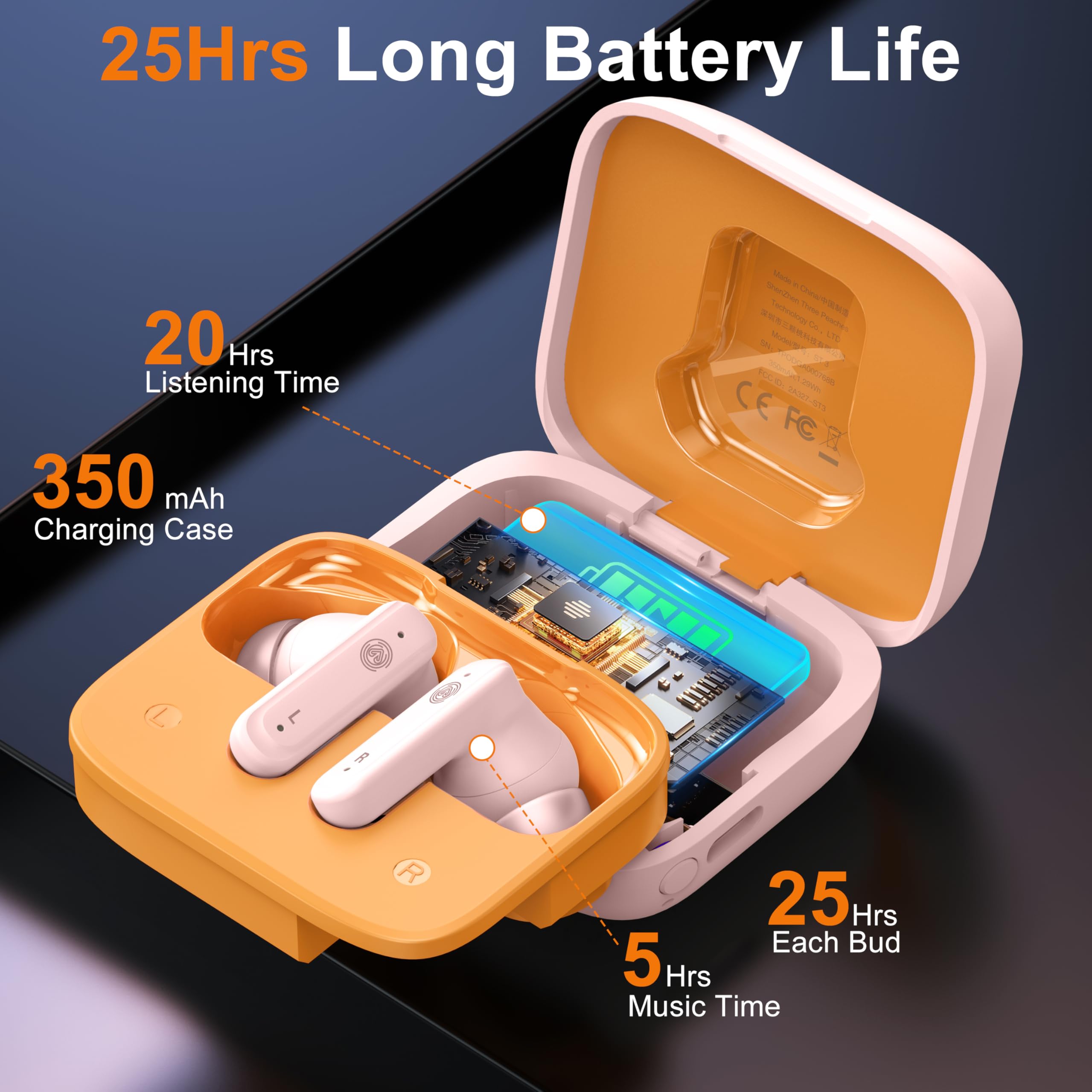 THREE PEACHES Wireless Earbuds with ANC & ENC, Touch Control Bluetooth 5.0 Earbuds, LED Display in-Ear Headphones for Gaming, Workout, Travel & Noise Cancelling - Perfect for Commuting, Office & Outdoor Activities