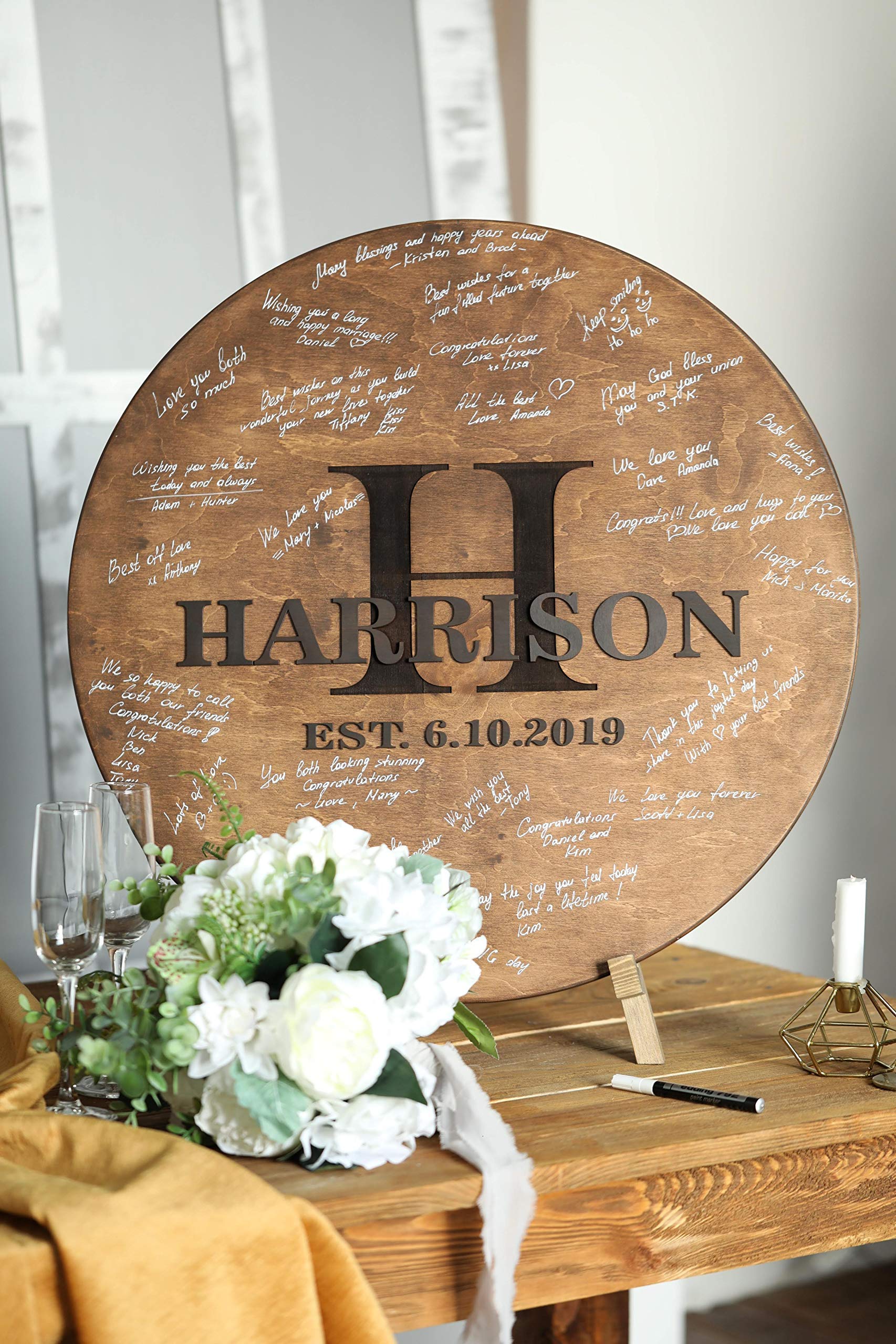 IntraSStudio Wedding Guest Book - Elegant Wooden Guest Book Alternative for Wedding Decor & Registry - Perfect for Wedding Signs, Reception Decorations & Keepsake Memories