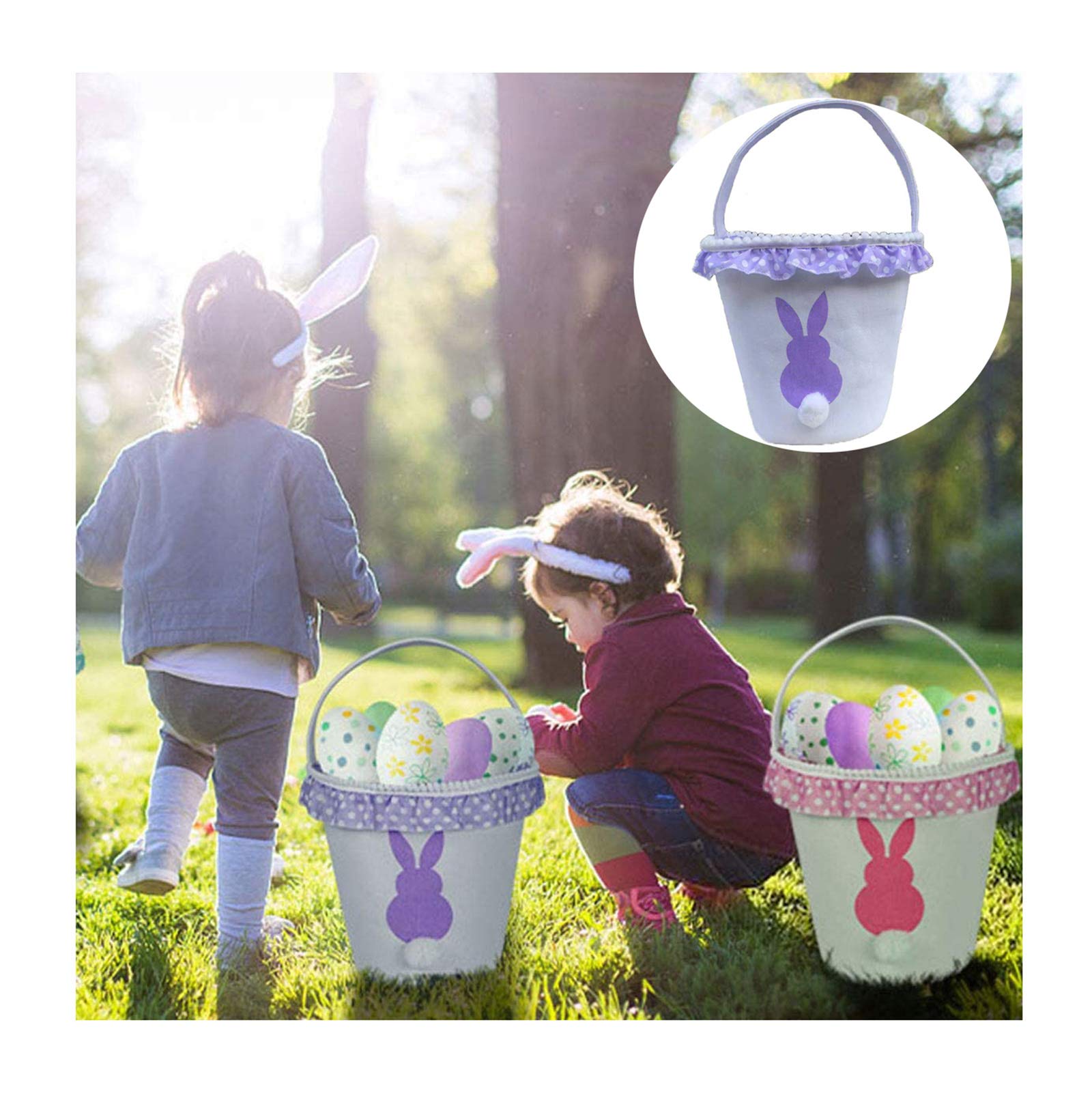 Easter Bunny Tote Bag - Rabbit Printed Canvas Handbag for Kids, Easter Basket with Candy Toys, Cute Purple Rabbit Gift for Easter Festival & Spring Celebrations - Perfect for Egg Hunts, Party Favors & Holiday Decorations