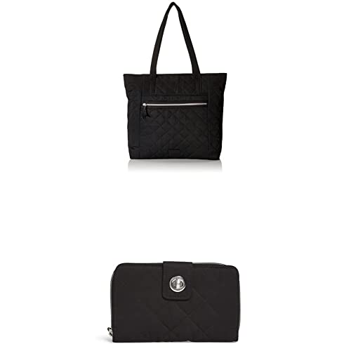 Vera Bradley Women's Performance Twill Vera Tote Handbag & Turnlock Wallet Set with RFID Protection - Classic Black, One Size US - Perfect for Work, Travel & Everyday Use