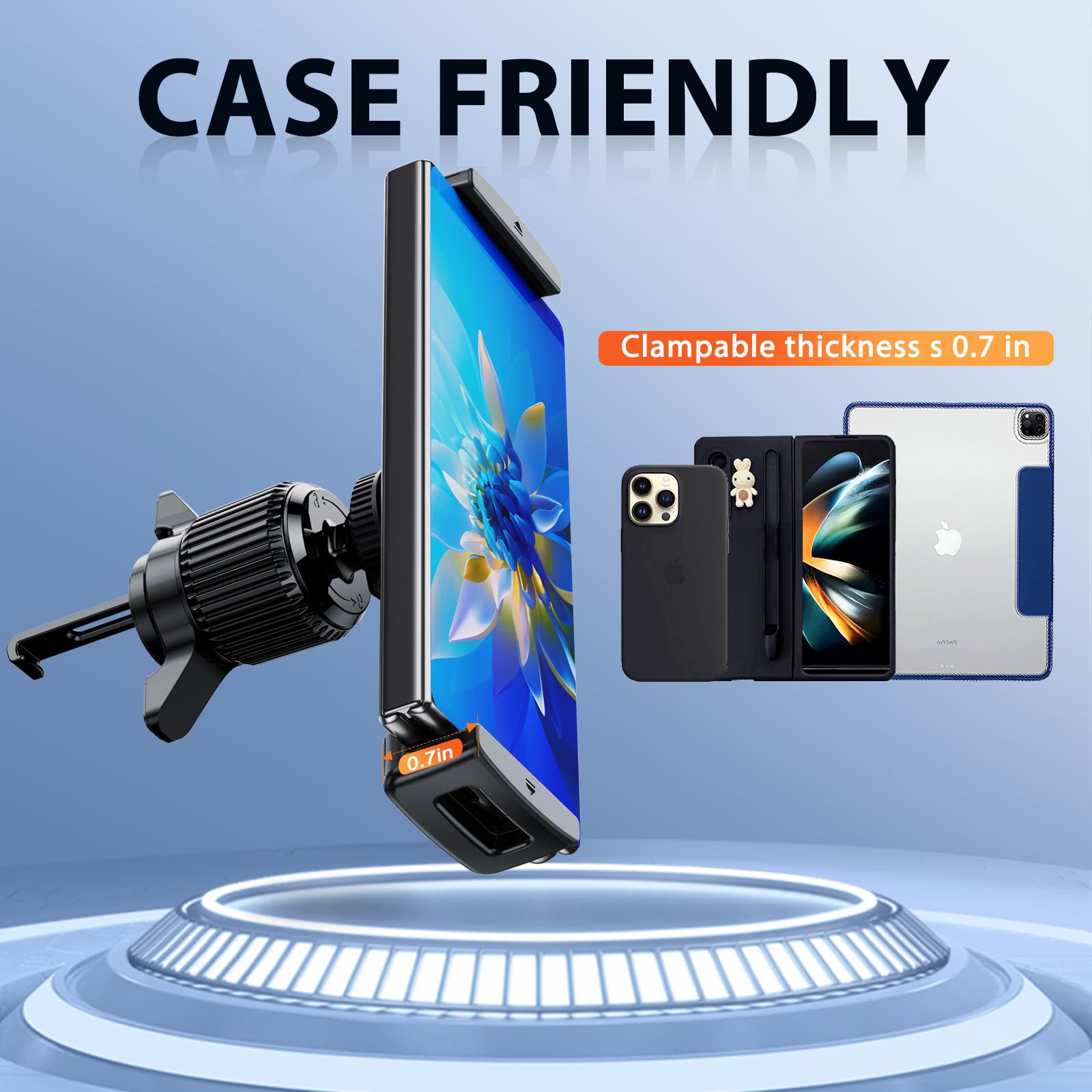 360° Rotatable Car Phone Mount for Samsung Galaxy Z Fold 6/5/4/3, iPad Mini 6, iPad Pro, iPad Air & Pixel Fold - Universal Tablet Holder for Car Air Vent & Dashboard (Fits 4-12.9