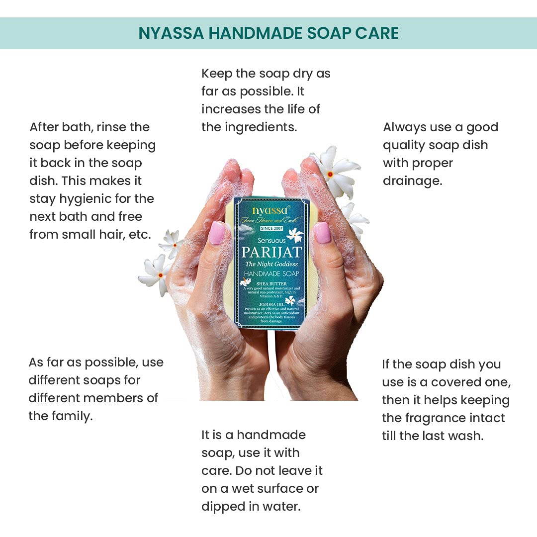Nyassa Luxurious Parijat Handmade Natural Bathing Soap with Shea Butter & Jojoba Oil | Jasmine & Parijat Fragrance for All Skin Types | 150g | Perfect for Spa Day, Gift Sets & Relaxing Bath Time