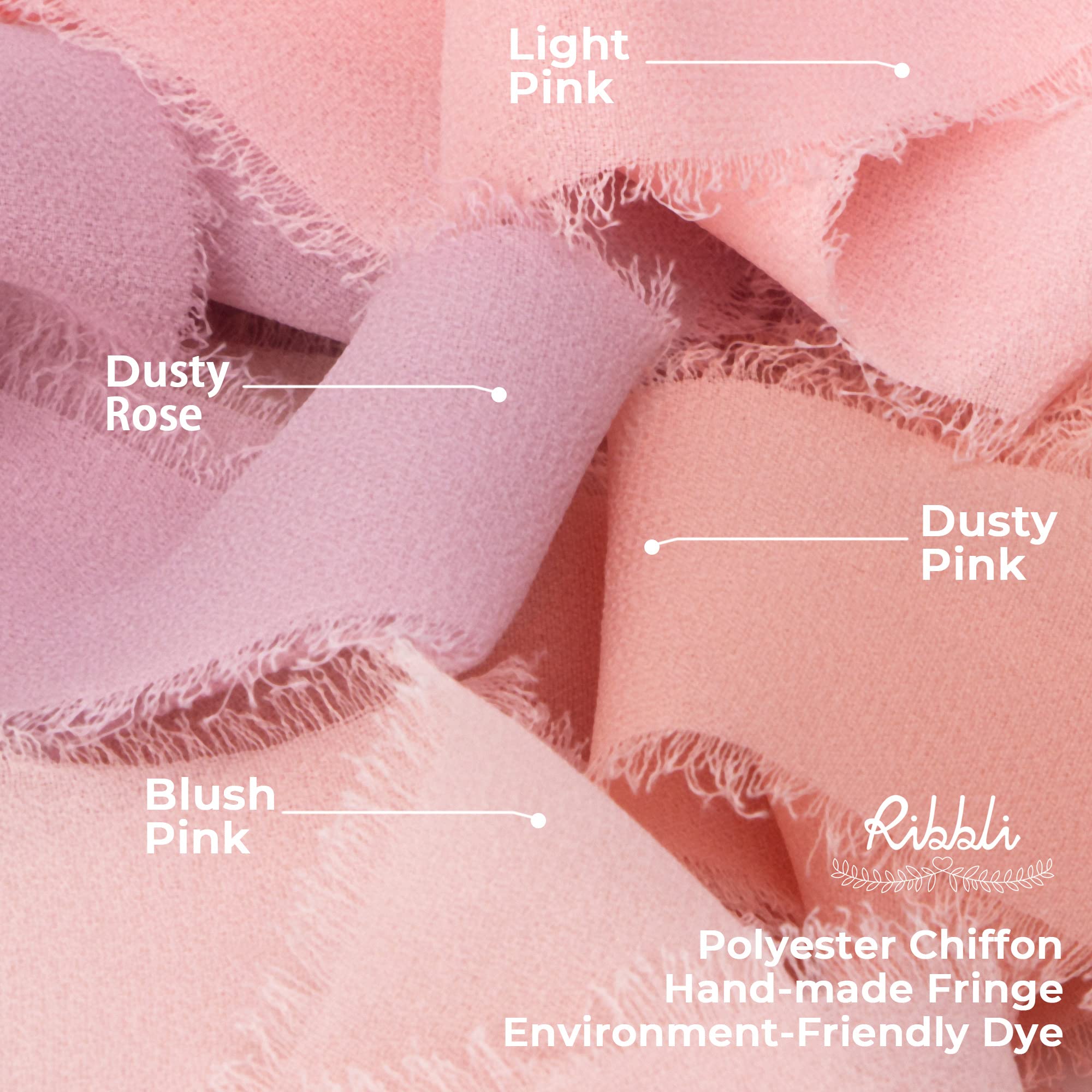 Ribbli Blush Pink Chiffon Ribbon 1.5 Inch x 20 Yards - Handmade Silk Fringe Ribbon for Wedding Invitations, Bridal Bouquets, Floral Arrangements - Perfect for DIY Crafts, Gift Wrapping & Party Decorations