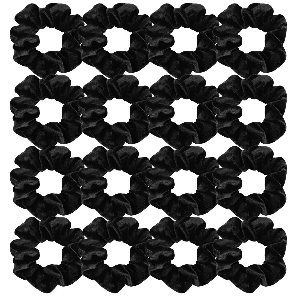 Black Velvet Scrunchies 16 Pack - Hair Ties for Women & Girls - Perfect for Work & Gym