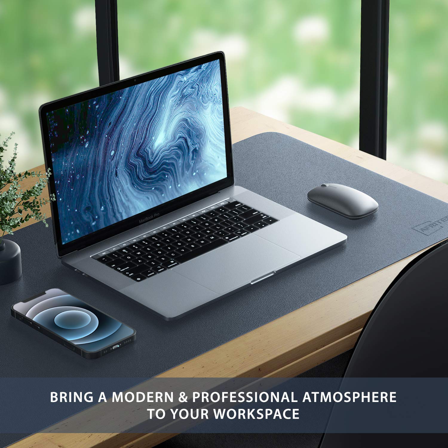 AFRITEE Dual-Sided PU Leather Desk Pad Protector - Large Waterproof Mouse Mat for Office, Home & Gaming - Smooth Writing Surface (Navy Blue/Yellow, 31.5