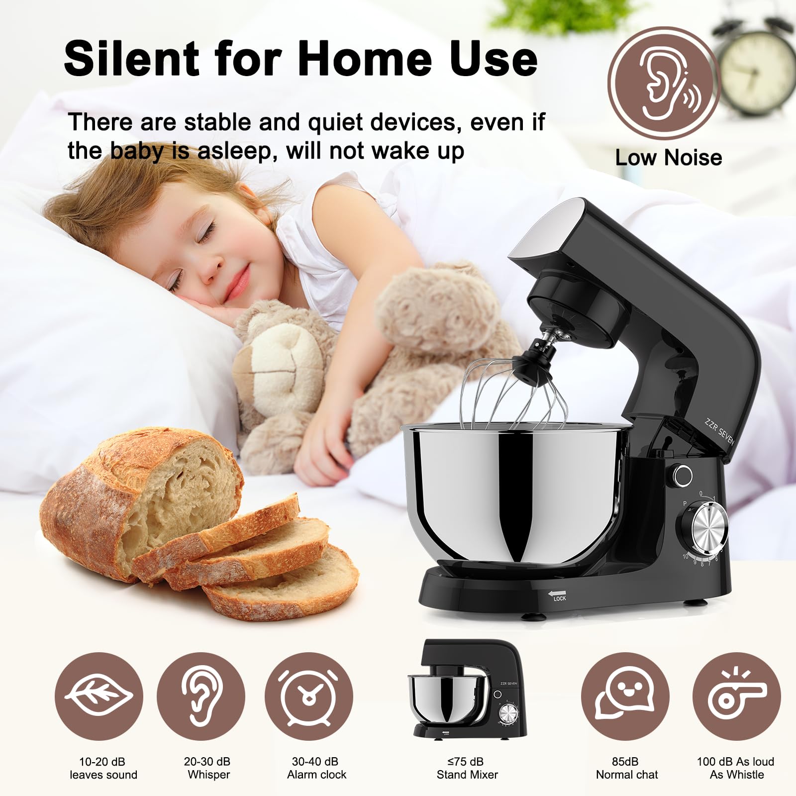 **300W Black Stand Mixer - 5.5 QT Stainless Steel Bowl, Dough Hook & Beater - Heavy Duty Kitchen Mixer for Baking, Cake, Bread & Cookies - Perfect for Home Bakers & Small Bakeries**