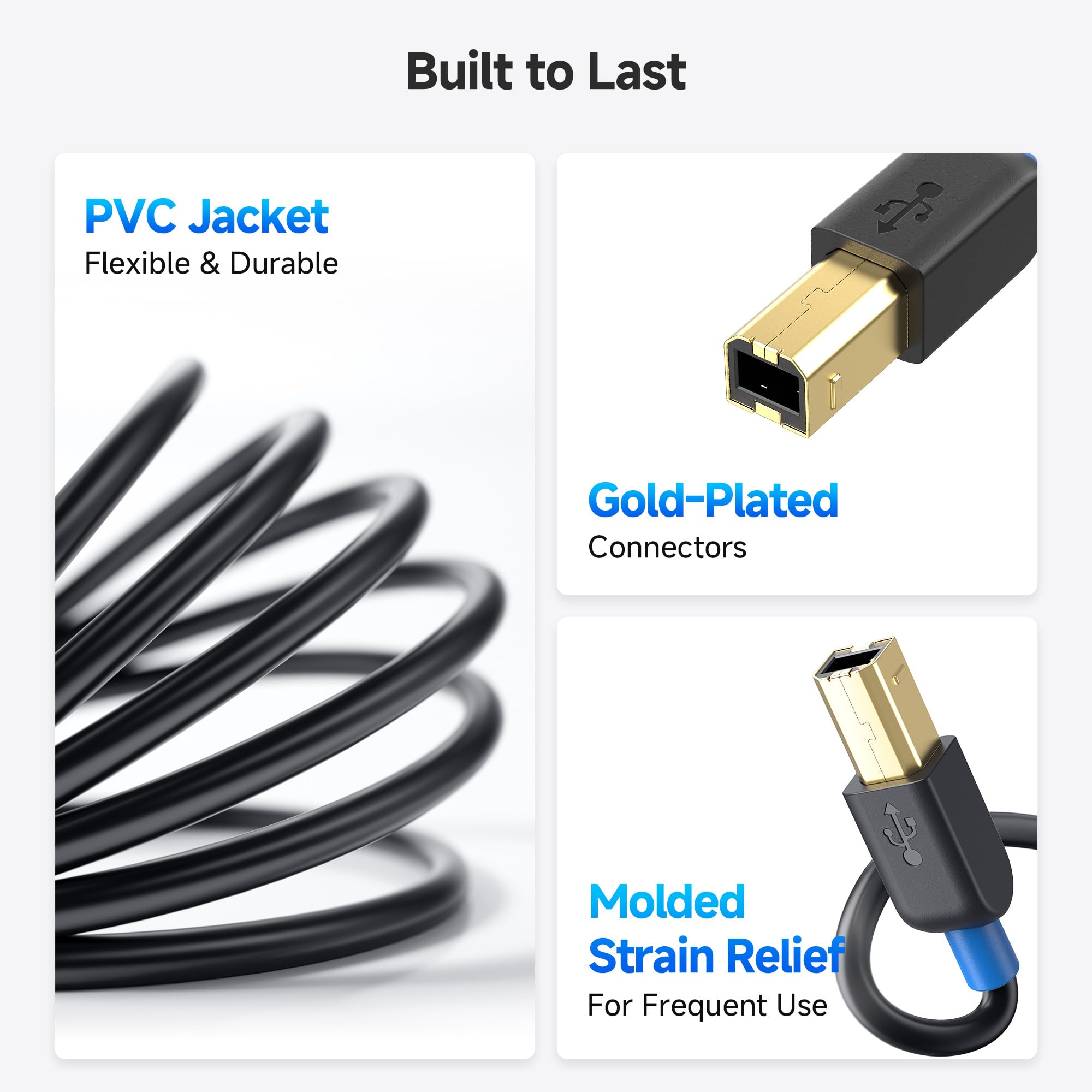 Cable Matters 3-Pack 3ft USB A to B Cable - High-Speed Printer Cable for HP, Epson, Canon Printers | Compatible with External Hard Drives, Audio Interfaces, Scanners & MIDI Devices | Durable Black USB 2.0 Cable for Home Office & Studio Setup