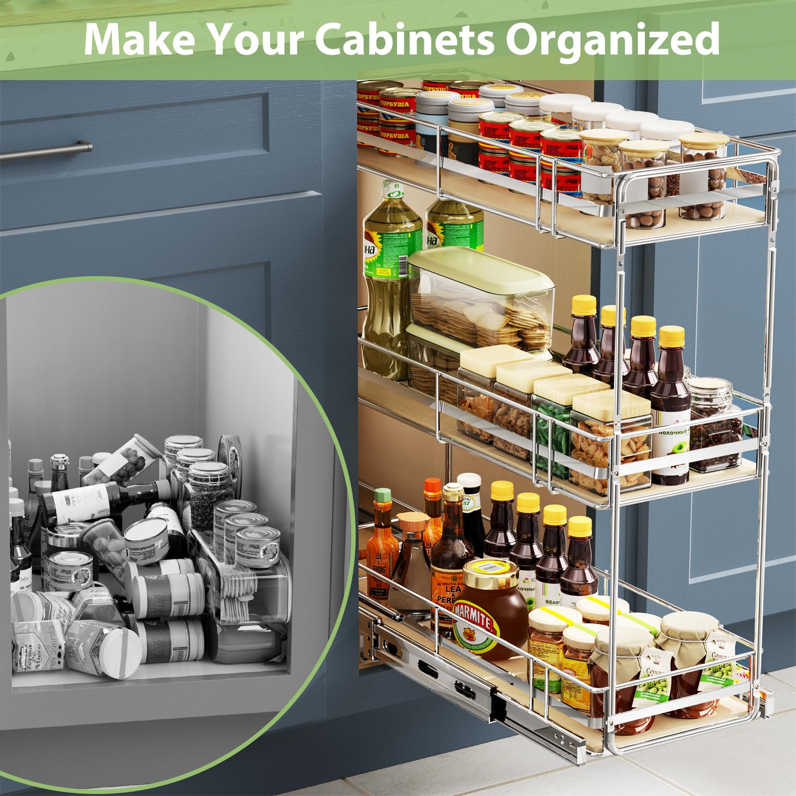 ROOMTEC 3-Tier Pull Out Cabinet Organizer Spice Rack - 5