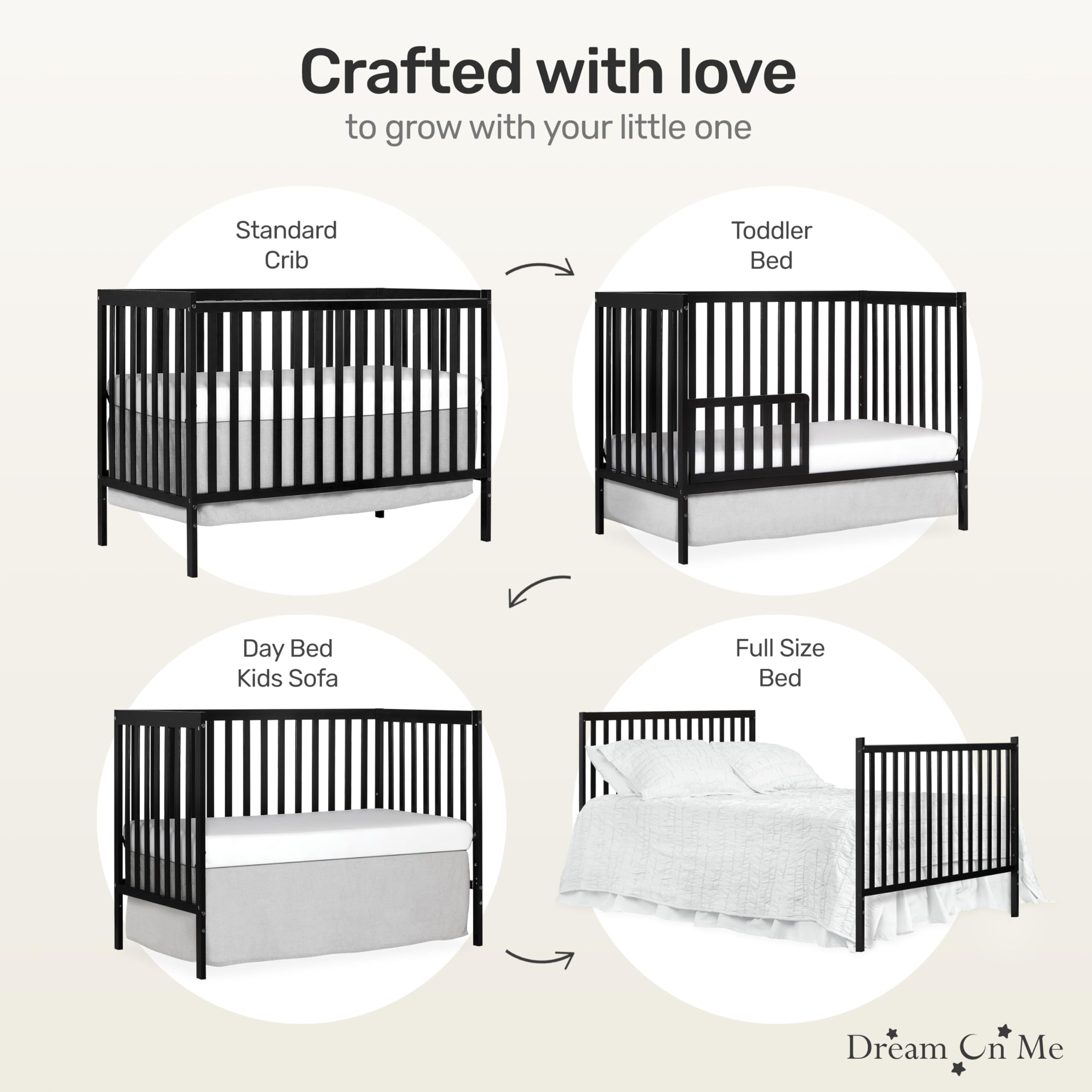 Dream On Me Synergy 5-in-1 Convertible Crib - Black | JPMA & Greenguard Gold Certified | Solid Reclaimed New Zealand Pine Wood | 3 Adjustable Mattress Heights | Nursery & Toddler Bedroom Essential