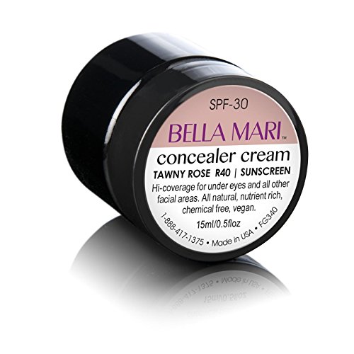 Bella Mari Natural Organic Concealer Cream - Tawny Rose T40 (0.5 Fl Oz) - Vegan, Cruelty-Free, TSA Approved Travel Size - For Dark Circles & Blemishes - Perfect for Everyday Makeup & Travel Essentials