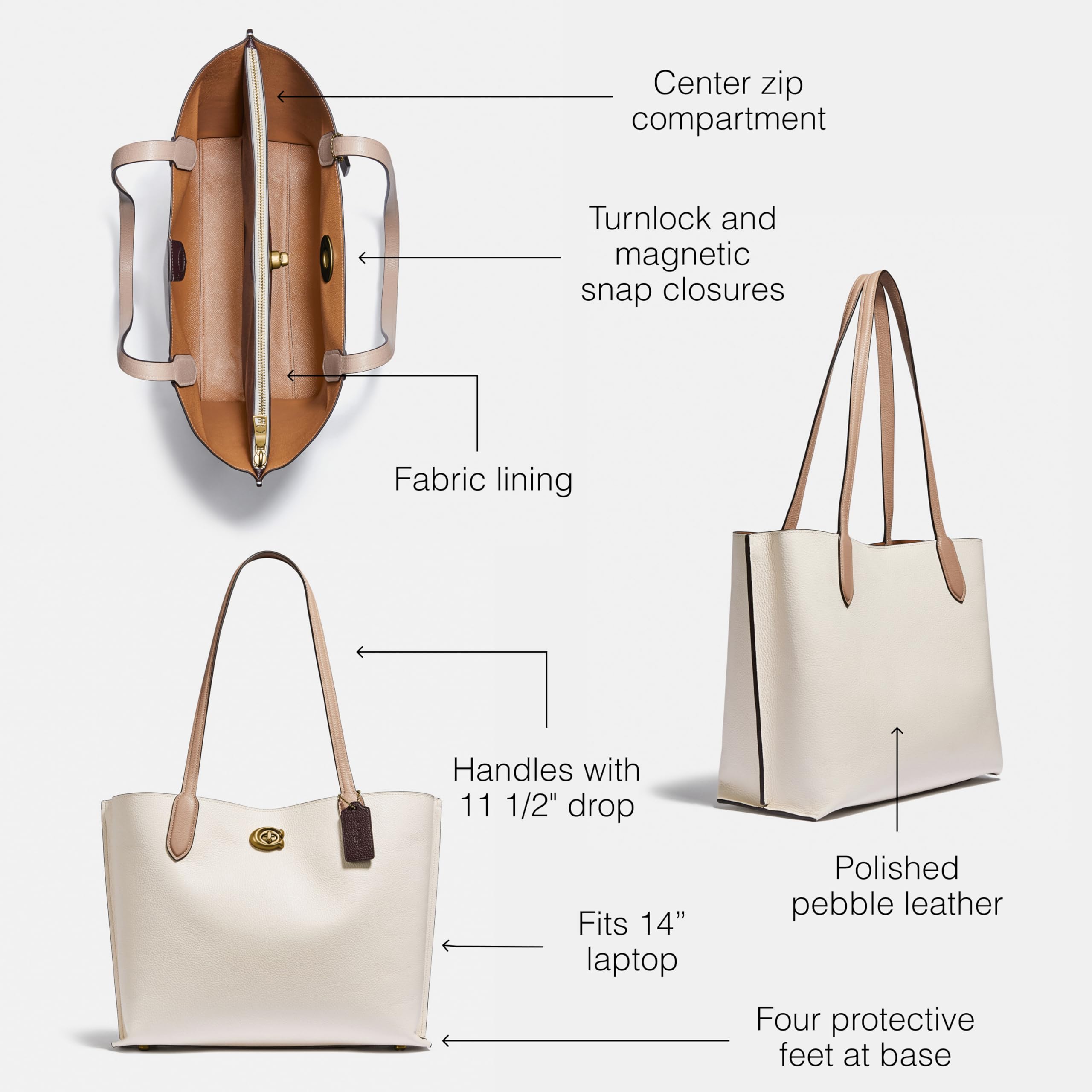 Coach Women's Polished Pebble Leather Willow Tote Bag - Stylish Designer Handbag for Work, Travel & Everyday Use