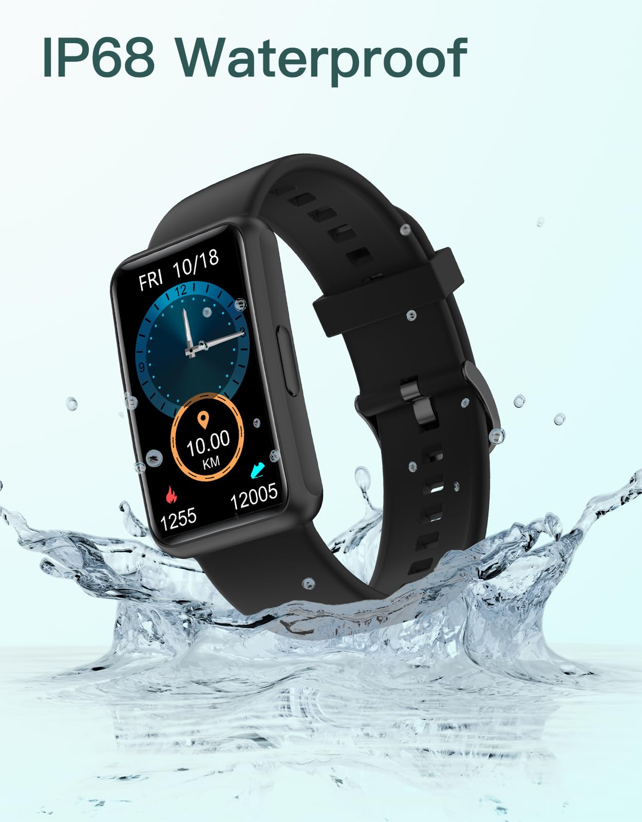 HUAKUA Fitness Tracker - No Bluetooth/APP Needed, IP68 Waterproof Smart Watch for Men & Women with Touch Screen, Step Counter, Calorie & Sleep Tracker, Alarm Clock (Black) - Perfect for Running, Swimming & Daily Activity Tracking