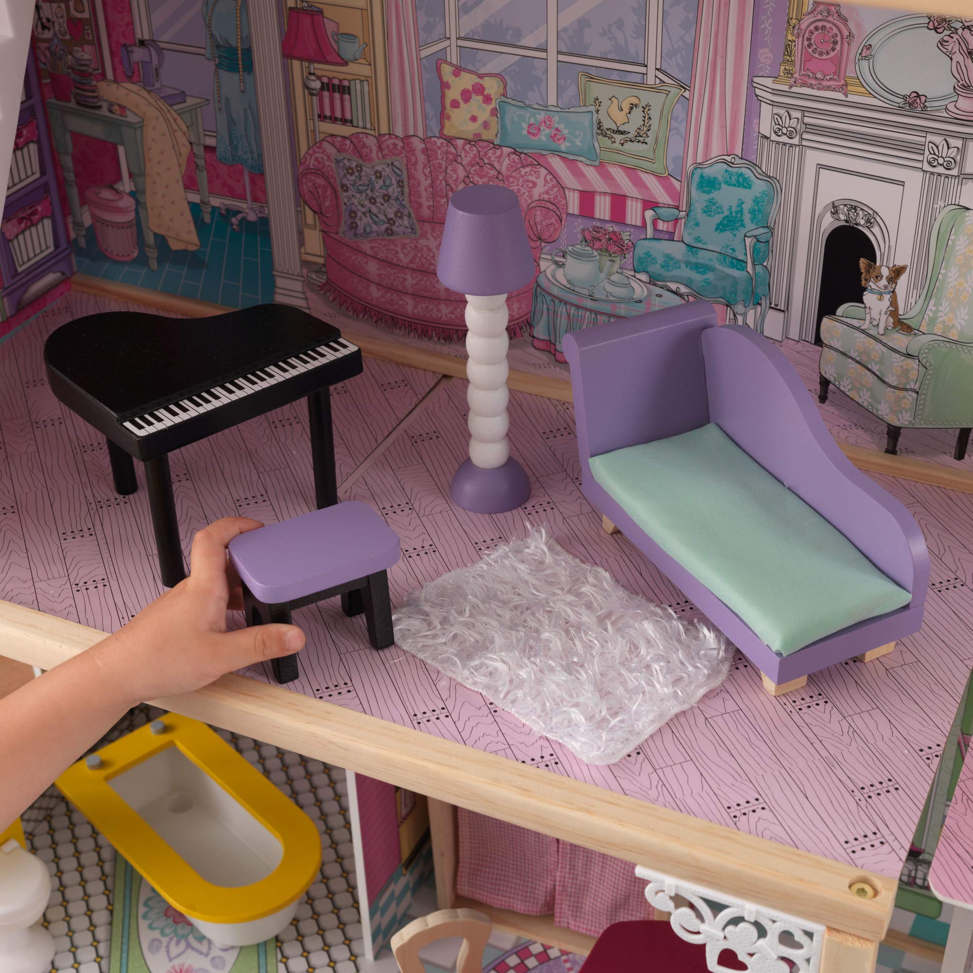 KidKraft Annabelle Wooden Dollhouse with Elevator & Balcony - 17-Piece Accessory Set | Perfect Gift for Girls Ages 3+ | Pretend Play, Imaginative Play, Nursery Decor