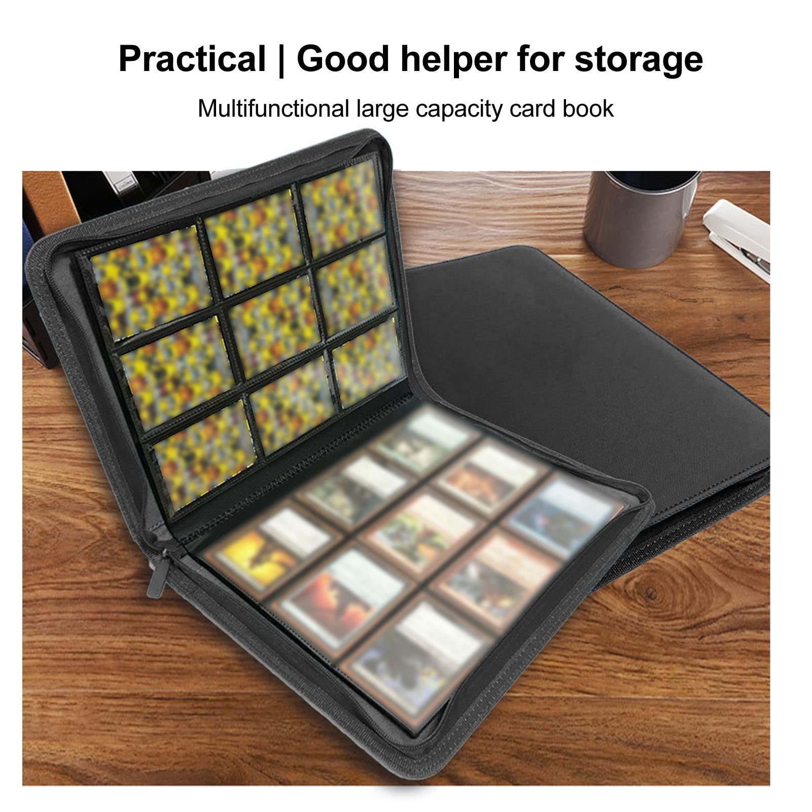 Premium 9-Pocket Zippered Trading Card Binder - 360° Side Loading PU Leather Card Album for Collectible Cards (Black) | Perfect for Pokemon, MTG, Yu-Gi-Oh & Sports Card Storage & Organization