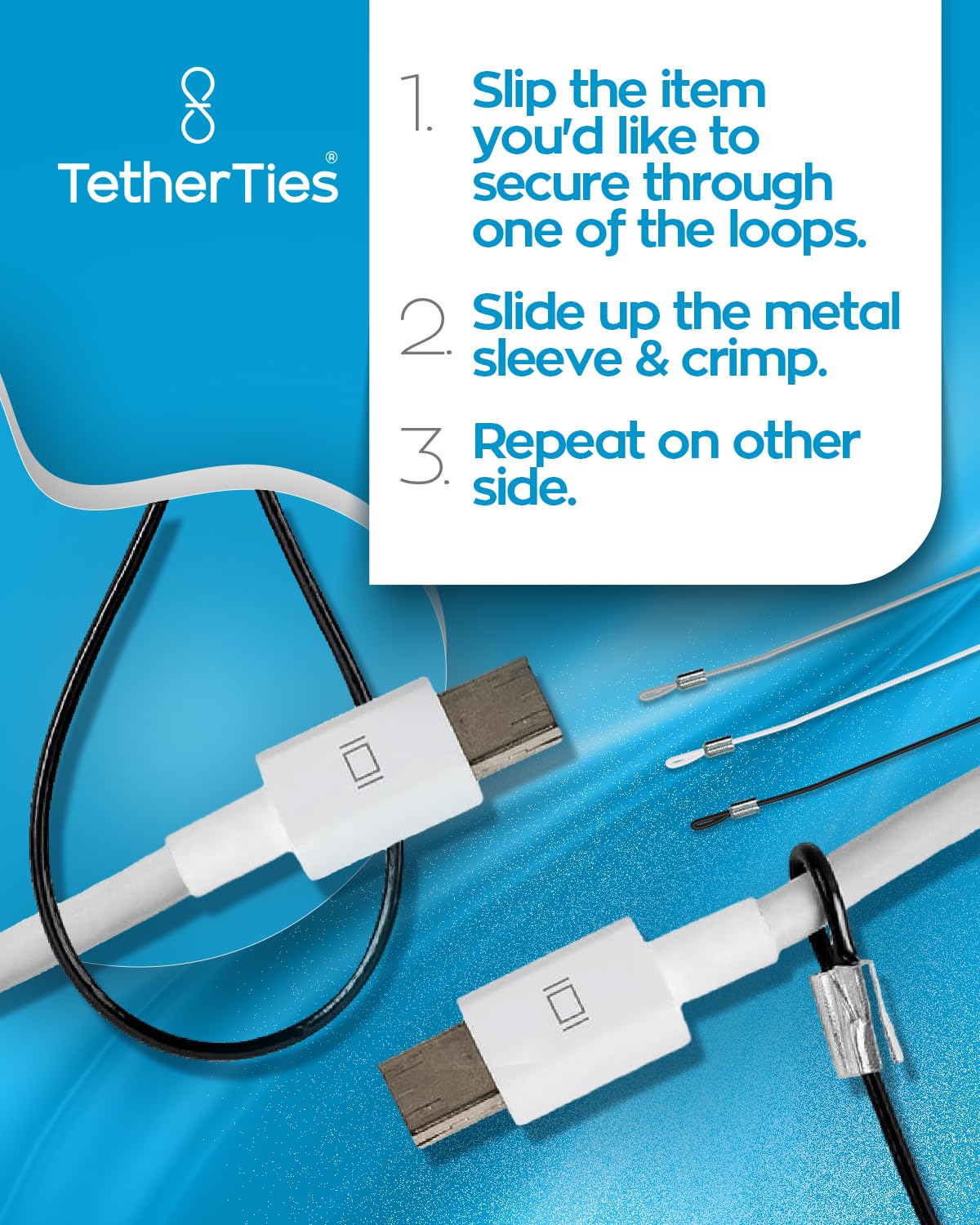 Heavy Duty Stainless Steel Cable Lock Kit - 30 Pack Black, Tamper-Resistant Pre-Assembled Security Tether for Laptops, Computers, Adapters & Dongles | Includes Free Crimping Tool for Easy Installation | Perfect for Office, School, Home & Travel Security