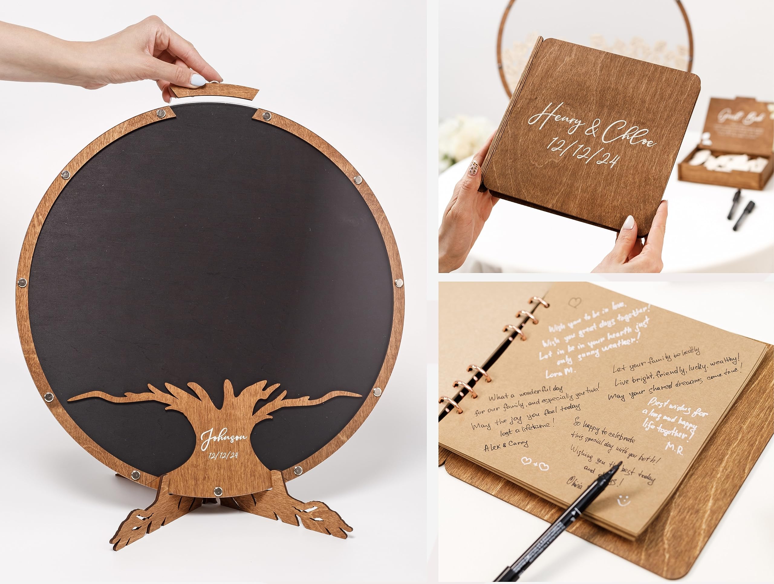 Personalized Rustic Wedding Guest Book Alternative - Unique Three-Shaped Guest Sign-In Book for Ceremony, Bridal Shower & Party Decor (Indoor/Outdoor Use) - Perfect for Barn, Beach & Garden Weddings