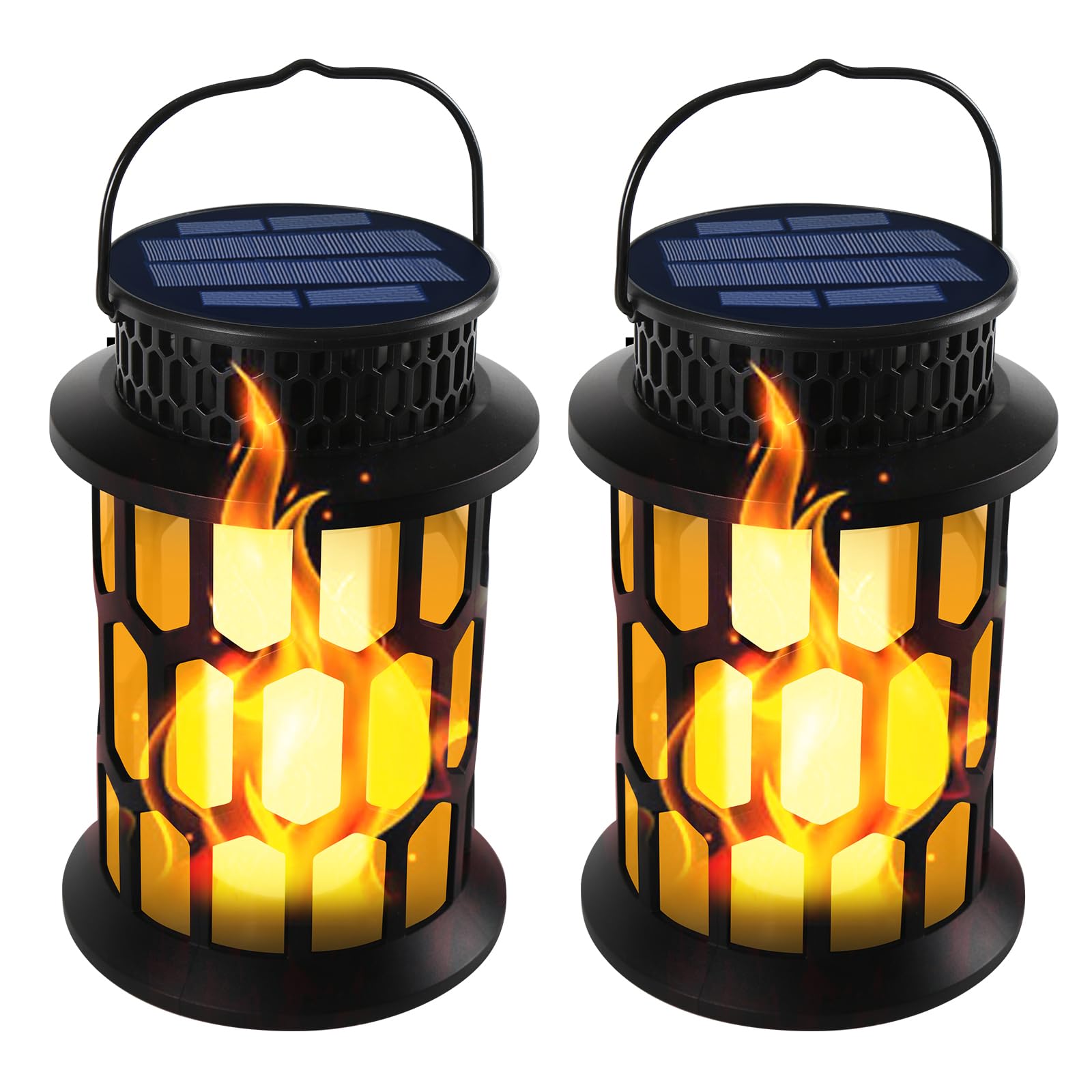 YoungPower Solar Outdoor Lantern Lights - 2 Modes (Flickering Flame & Warm White Light) - Waterproof Hanging Solar Lanterns for Garden, Patio, Yard, Christmas & Halloween Decor - Perfect for Outdoor Parties, Pathways & Backyard Ambiance (2-Pack)