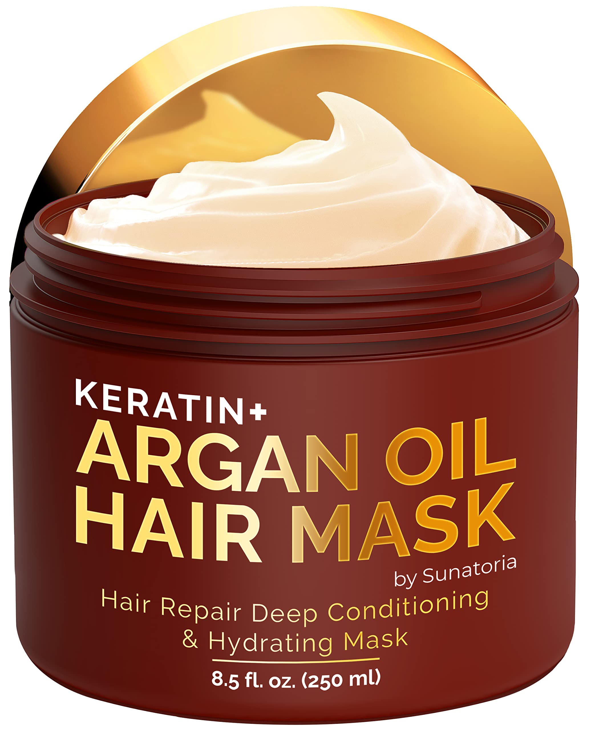 SUNATORIA Keratin & Argan Oil Hair Mask - Deep Conditioning Treatment for Dry, Damaged, Frizzy Hair & Split Ends Repair - Hydrating Hair Serum with Nourishing Formula - 8.5 Fl Oz - Perfect for Salon-Quality Hair Care at Home, Post-Color Treatment & Daily Hydration