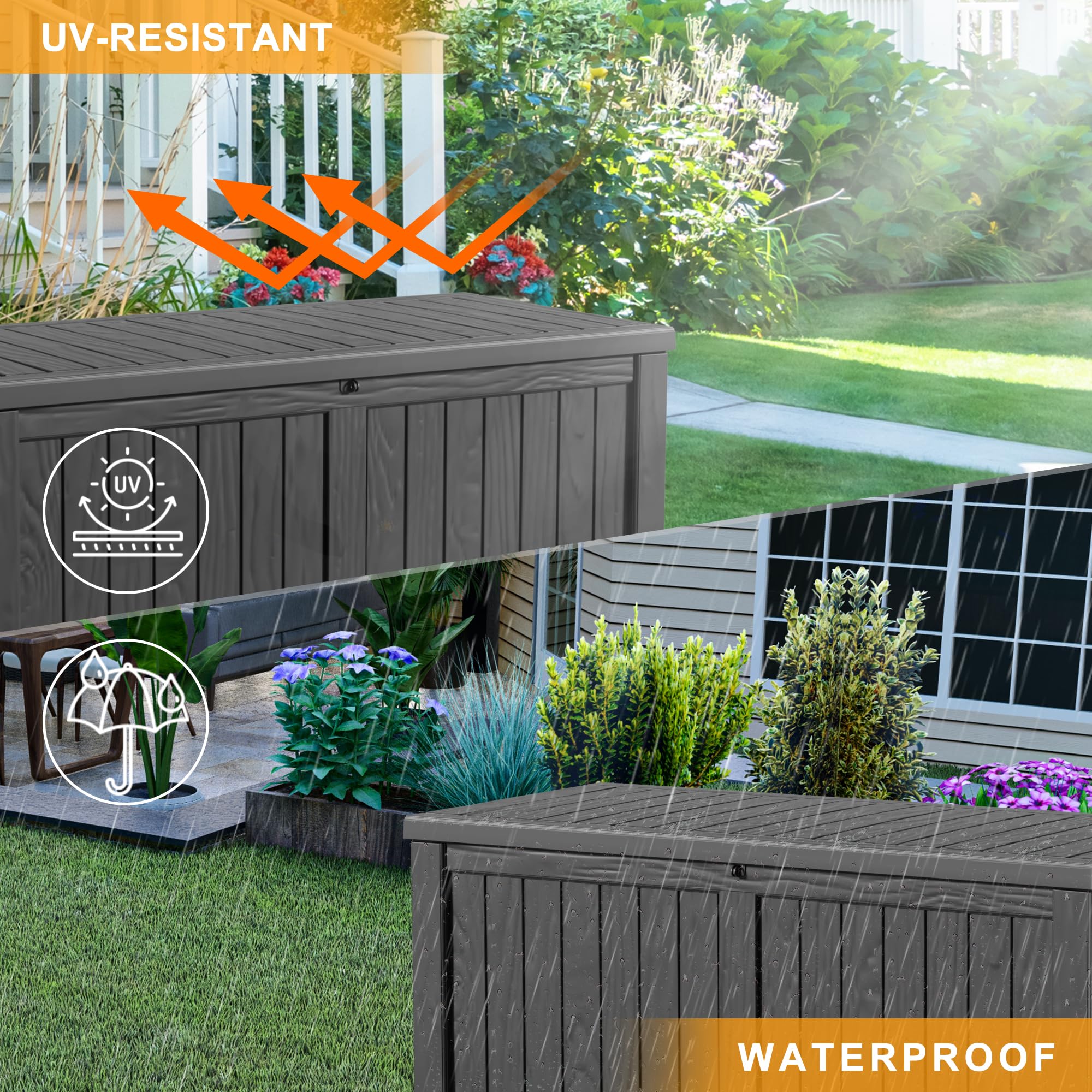 121 Gallon Outdoor Deck Storage Box - Lockable Waterproof Resin Container for Patio Furniture, Garden Tools, Pool Accessories & Cushions - Perfect for Backyard, Poolside & Garden Organization (Black)