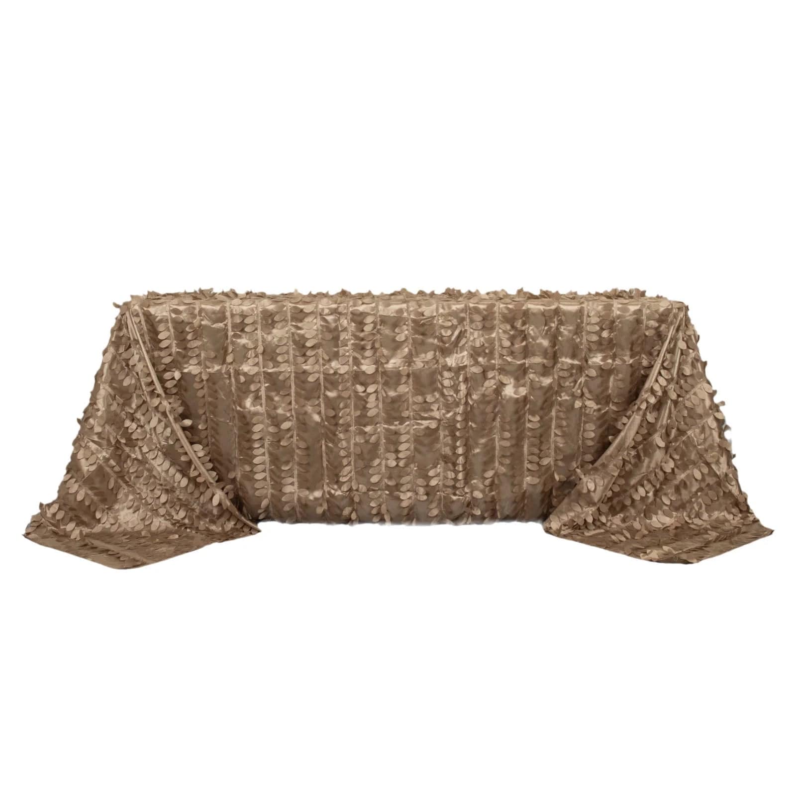 90x132 Inch Taffeta Rectangular Tablecloth with Elegant Leaf Petals Design - Perfect for Wedding, Party, and Home Dining Decor