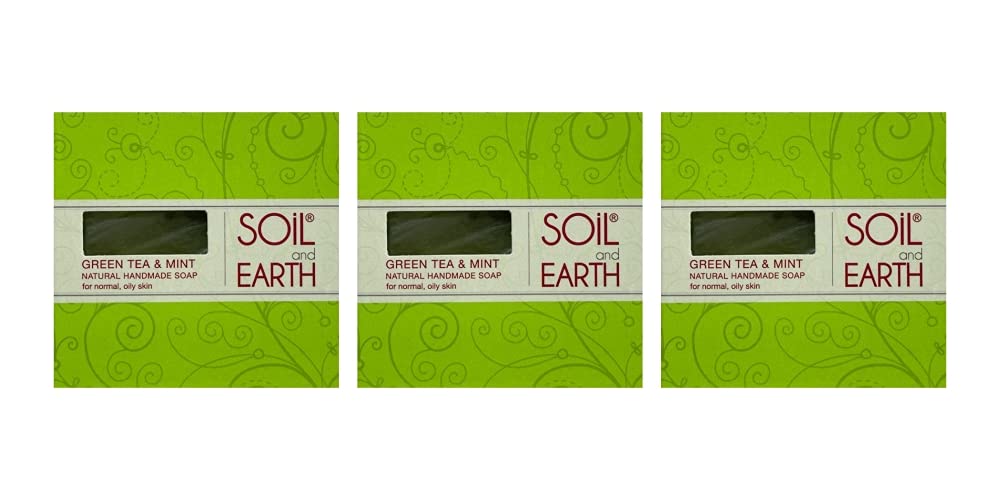 Organic Handmade Natural Soap Bar - Green Tea & Mint Scented, 3 Pack (4.4 oz Each) | Moisturizing & Exfoliating | Eco-Friendly Bath & Gift for Spa, Yoga, Relaxation