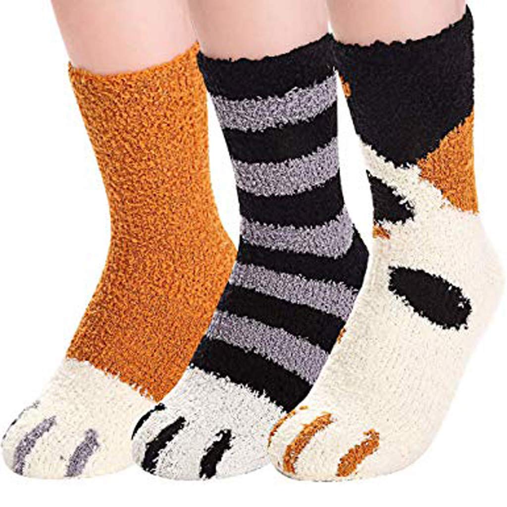 JOFOW Women's Cat Claw Cute Thick Warm Winter Socks - Cozy Non-Slip Floor Socks for Sleeping, Lounge & Home - Soft Cotton Fuzzy Slipper Socks for Women & Girls