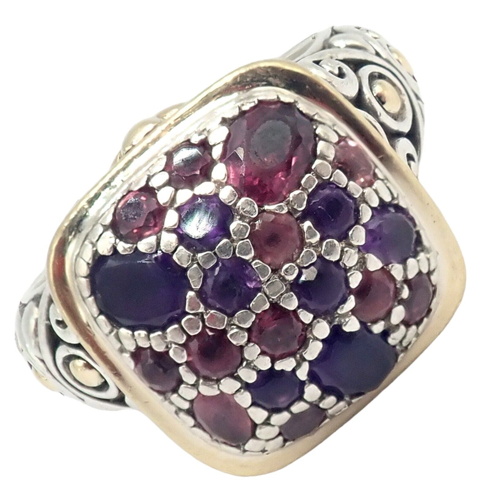 John Hardy JH Silver 18k Yellow Gold Classic Lava Fire Amethyst Tourmaline Ring for Women - Elegant Jewelry Gift for Anniversary, Wedding & Special Occasions