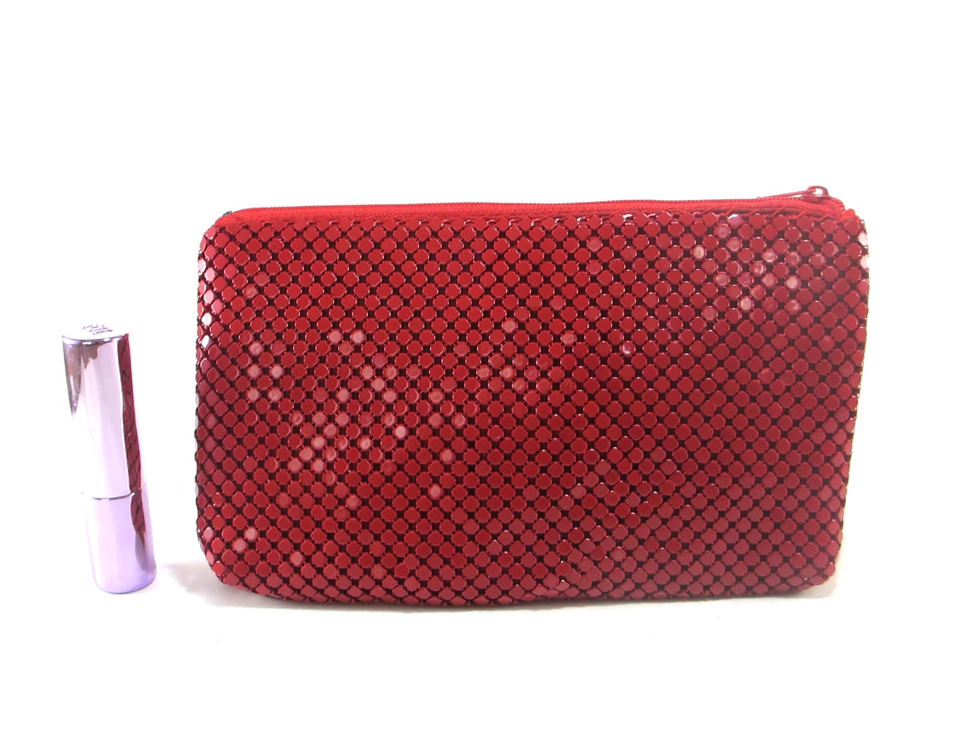 Stylish Red Metal Mesh Cosmetic Bag with Zipper - Travel Makeup Pouch for Women & Girls | Perfect for Travel, Gym & Daily Organizer
