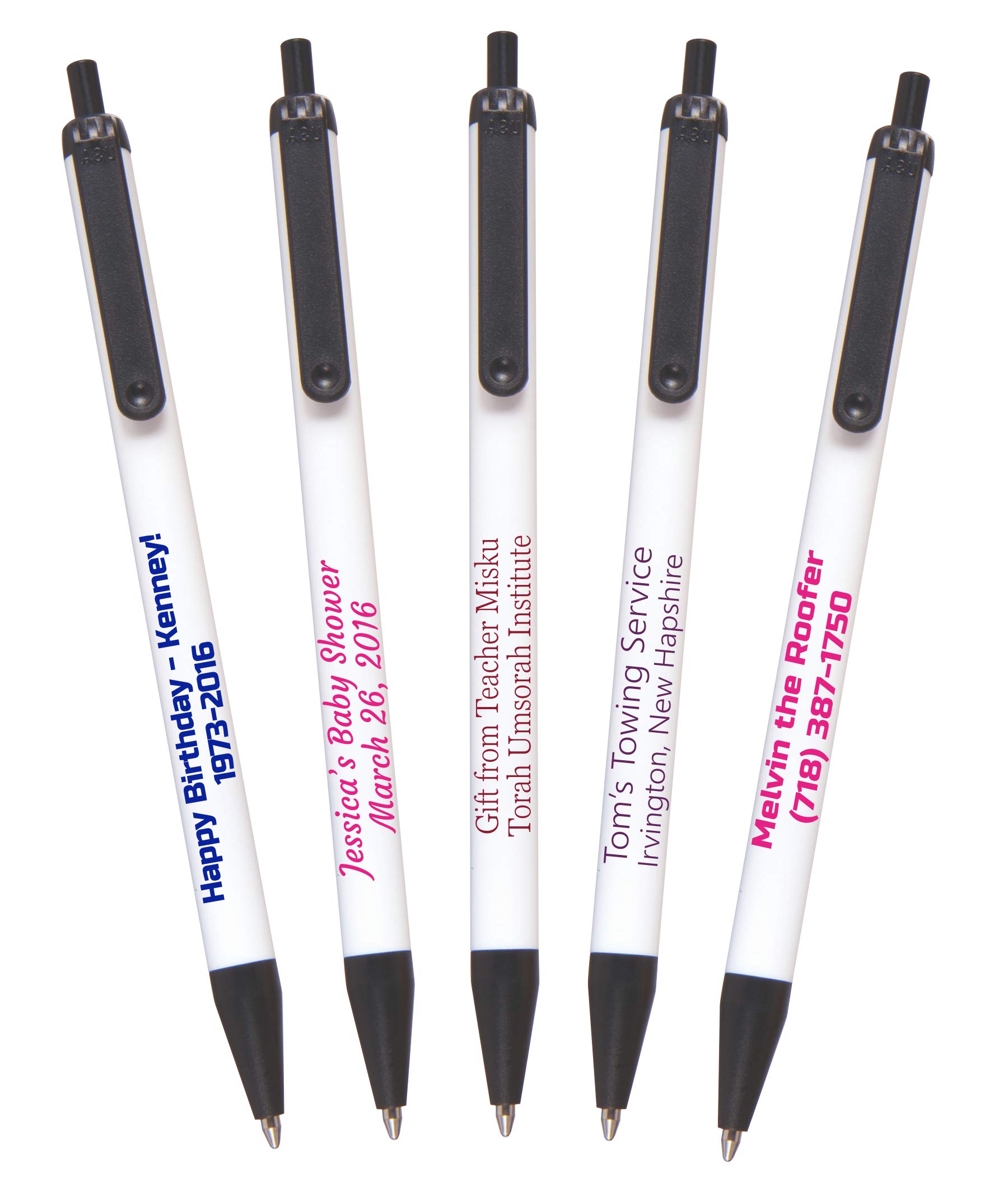 Custom Printed Ballpoint Pens - USA Made Personalized Writing Pens with Your Logo & Text - Pack of 50 White Pens with Black Trim - Perfect for Corporate Gifts, Promotional Events & Office Supplies