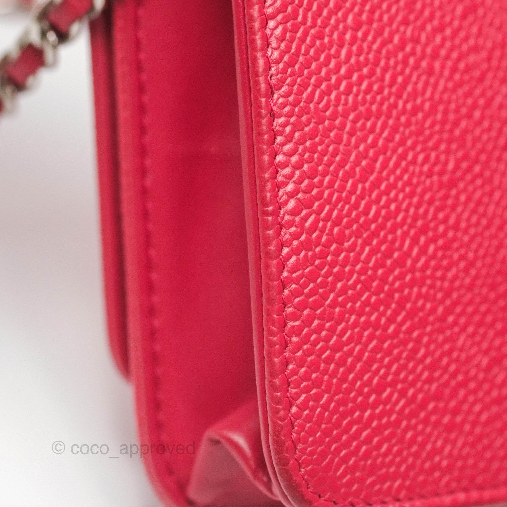 Chanel CC Wallet On Chain WOC in Dark Pink Caviar Leather with Silver Hardware - Perfect for Evening Events, Parties & Luxury Fashion Accessories