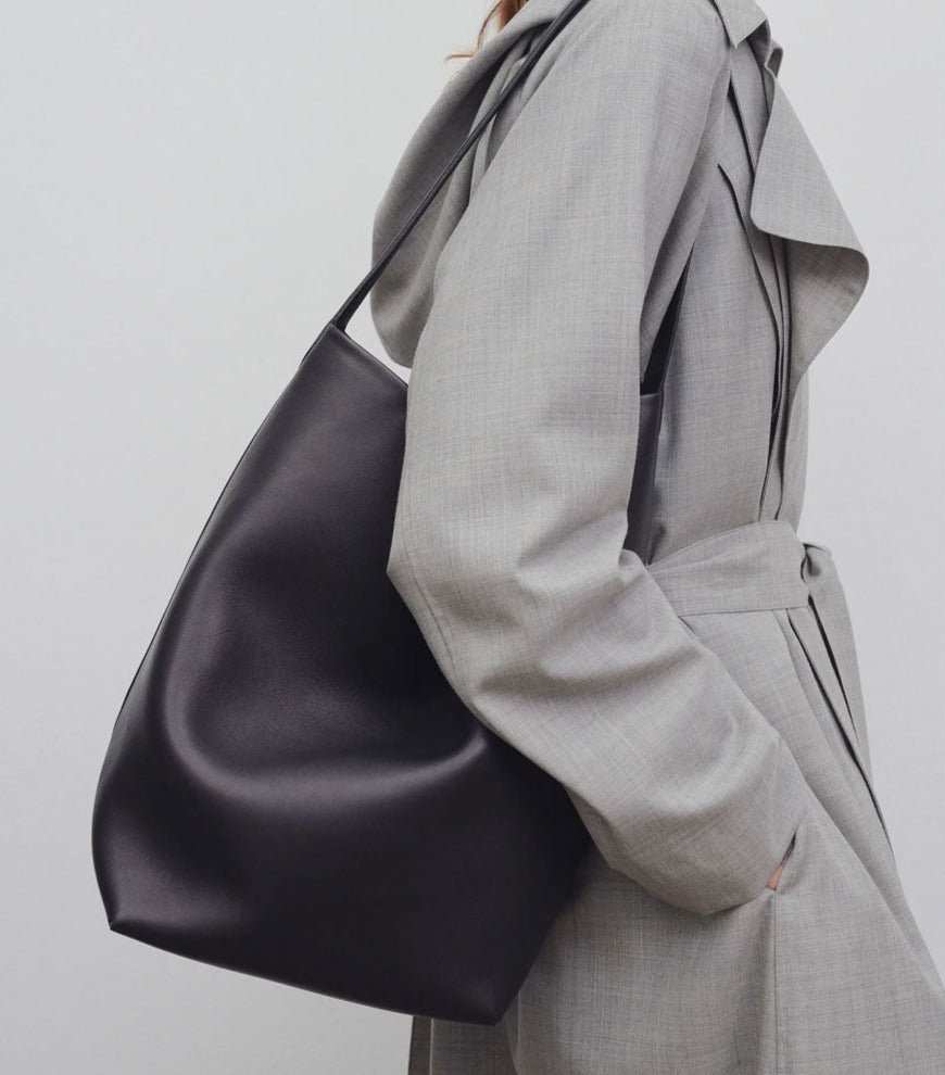 Premium Leather Park Tote Bag - Large Grain Textured Shoulder Bag for Women, Black - Perfect for Work, Travel & Everyday Use