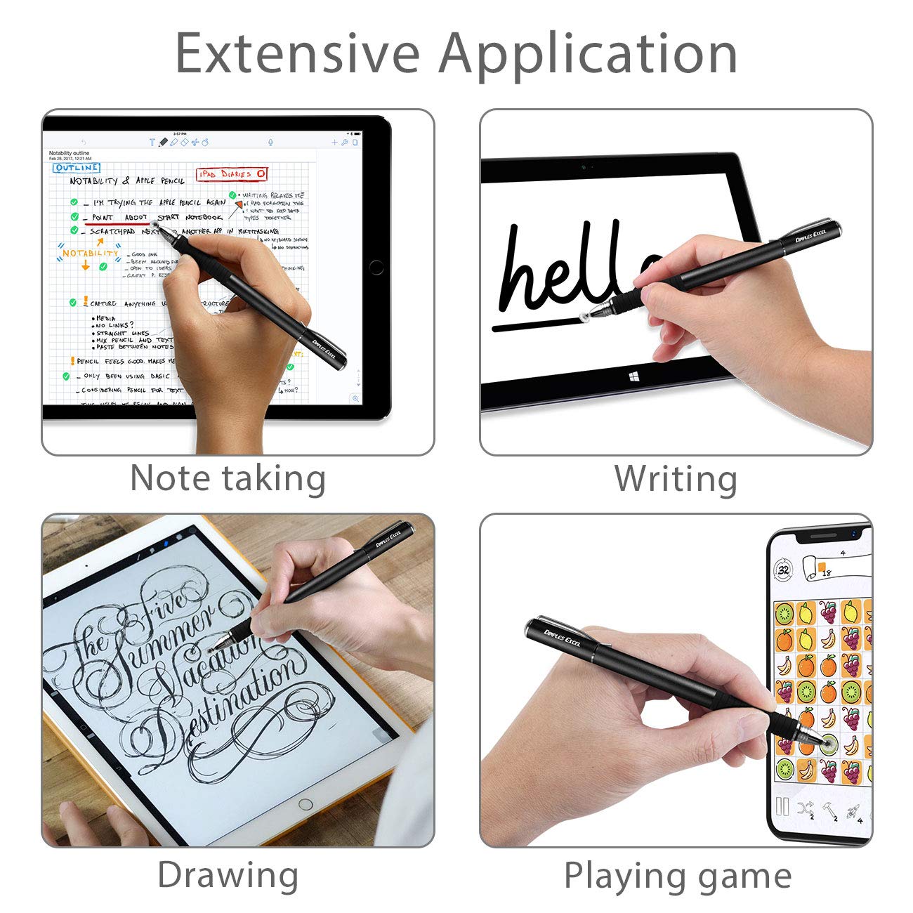 Dimples Excel Stylus Pen for iPad & All Touch Screens - Universal Tablet Stylus (Black+Black) - Perfect for Drawing, Note-Taking & Digital Signatures
