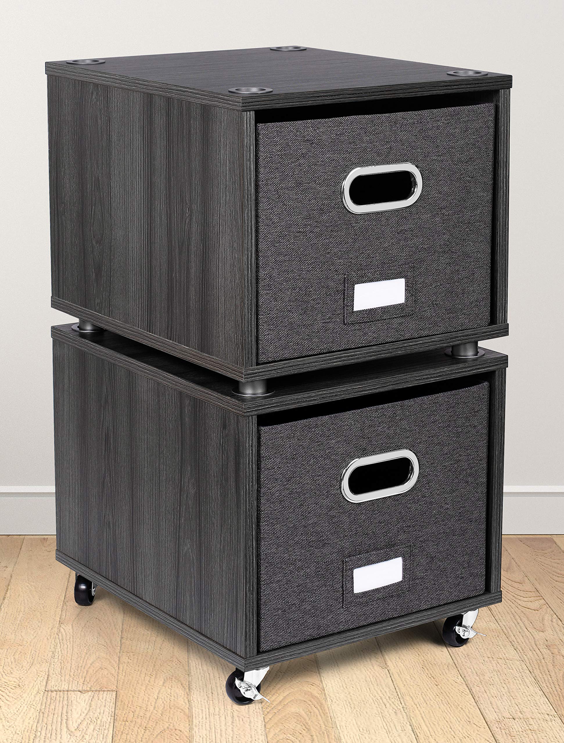 BIRDROCK HOME Rolling File Cabinet with Removable Bins - Modern Gray Storage Shelf with 2 Lateral Drawers, Wheels & Handles - Perfect for Organizing Office Files, Books, Toys | Under Desk Storage Solution for Home & Office Workspace