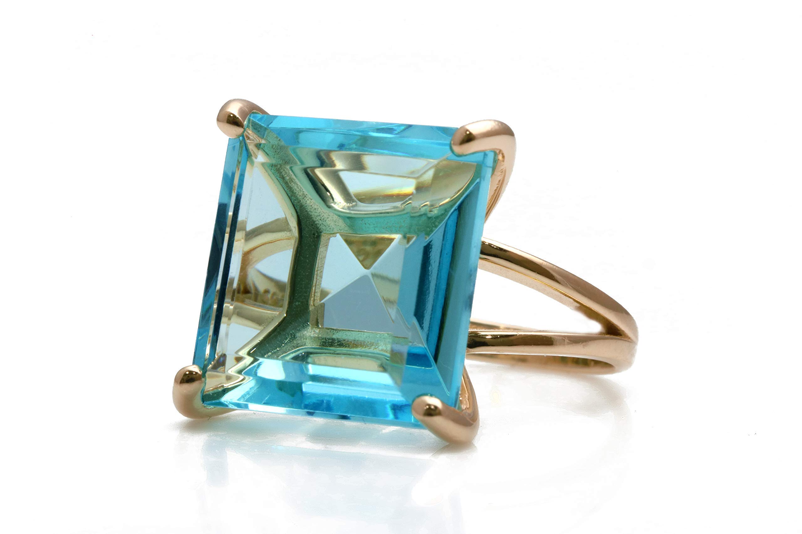 16x16MM Square Blue Topaz Sterling Silver Ring for Women - Handcrafted Statement Jewelry, Anniversary & Engagement Gift - Fashion Cocktail Ring with Jewelry Box (Choose Your Size) - Perfect for Date Nights, Parties & Special Occasions