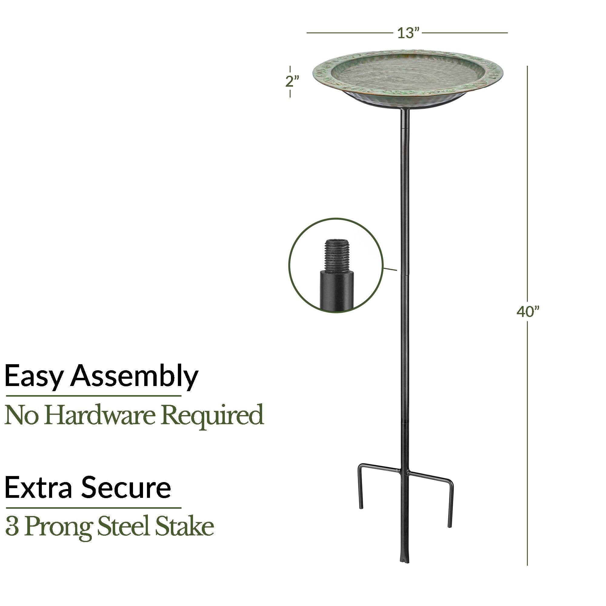 13.5” Copper Bird Bath with Garden Pole - Blue Verde Finish | Outdoor Garden Decor for Birds & Wildlife | Perfect for Patio, Yard & Backyard Landscaping