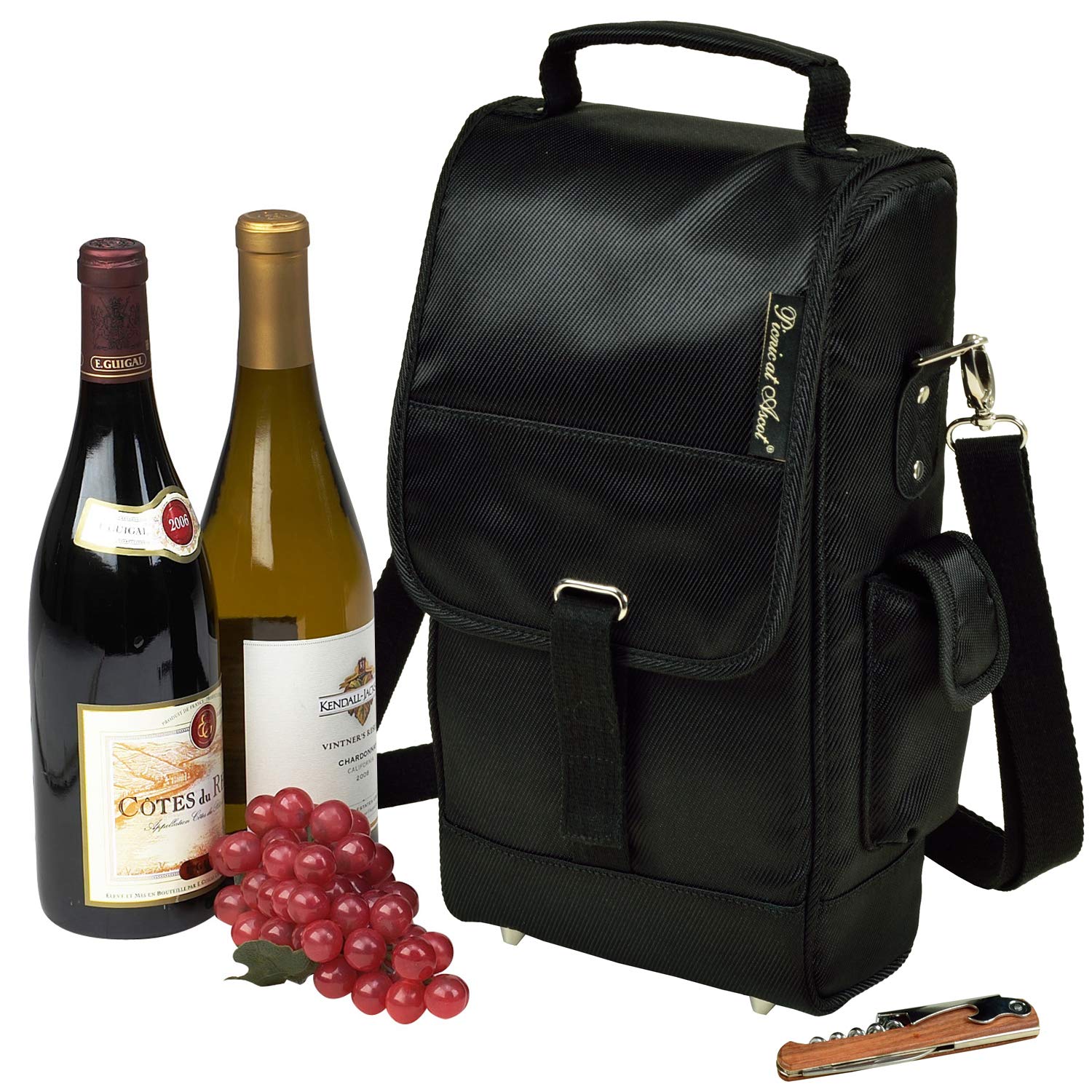 2-Pack Insulated Black Wine Bottle Carrier Bag - Perfect Gift for Friends, Picnics, Camping & Outdoor Adventures