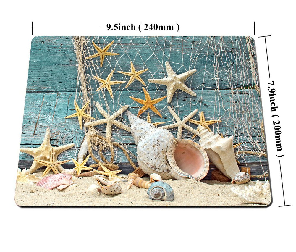 Non-Slip Rubber Gaming Mouse Pad with Seashell Conch Starfish Design - Perfect for Beach Themed Office, Gaming Setup & Coastal Decor