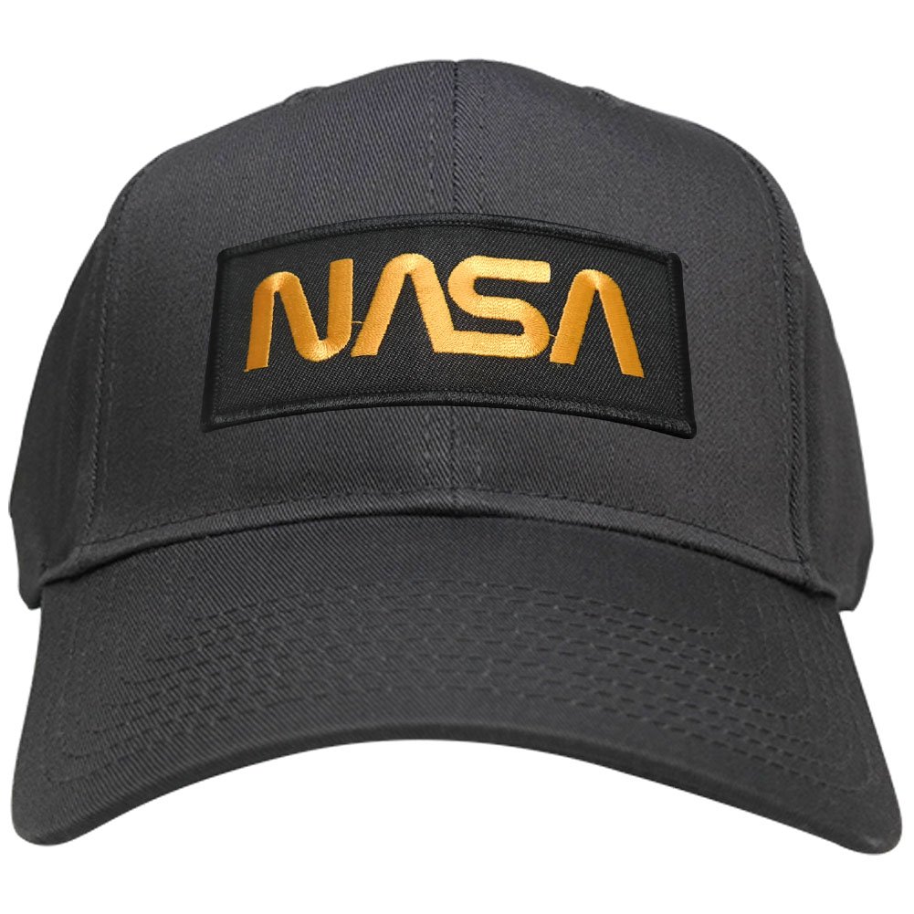 NASA Worm Logo Embroidered Snapback Baseball Cap - Gold Text Iron-On Patch - Stylish Vintage Hat for Men & Women - Perfect for Sports, Streetwear & Collectors